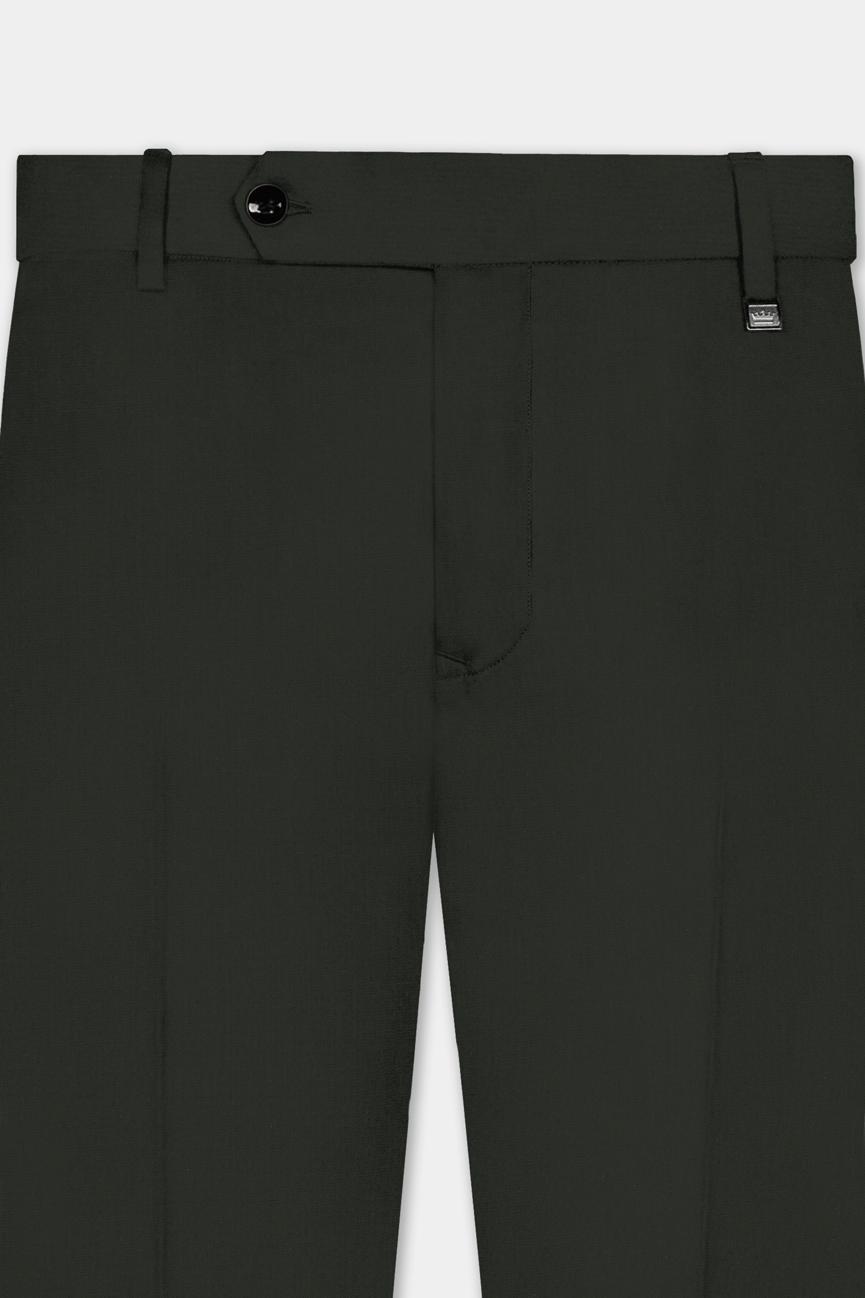 Verdant Majesty-Juniper Green Solid Wool Rich Cross Placket Bandhgala Slight Stretch Suit