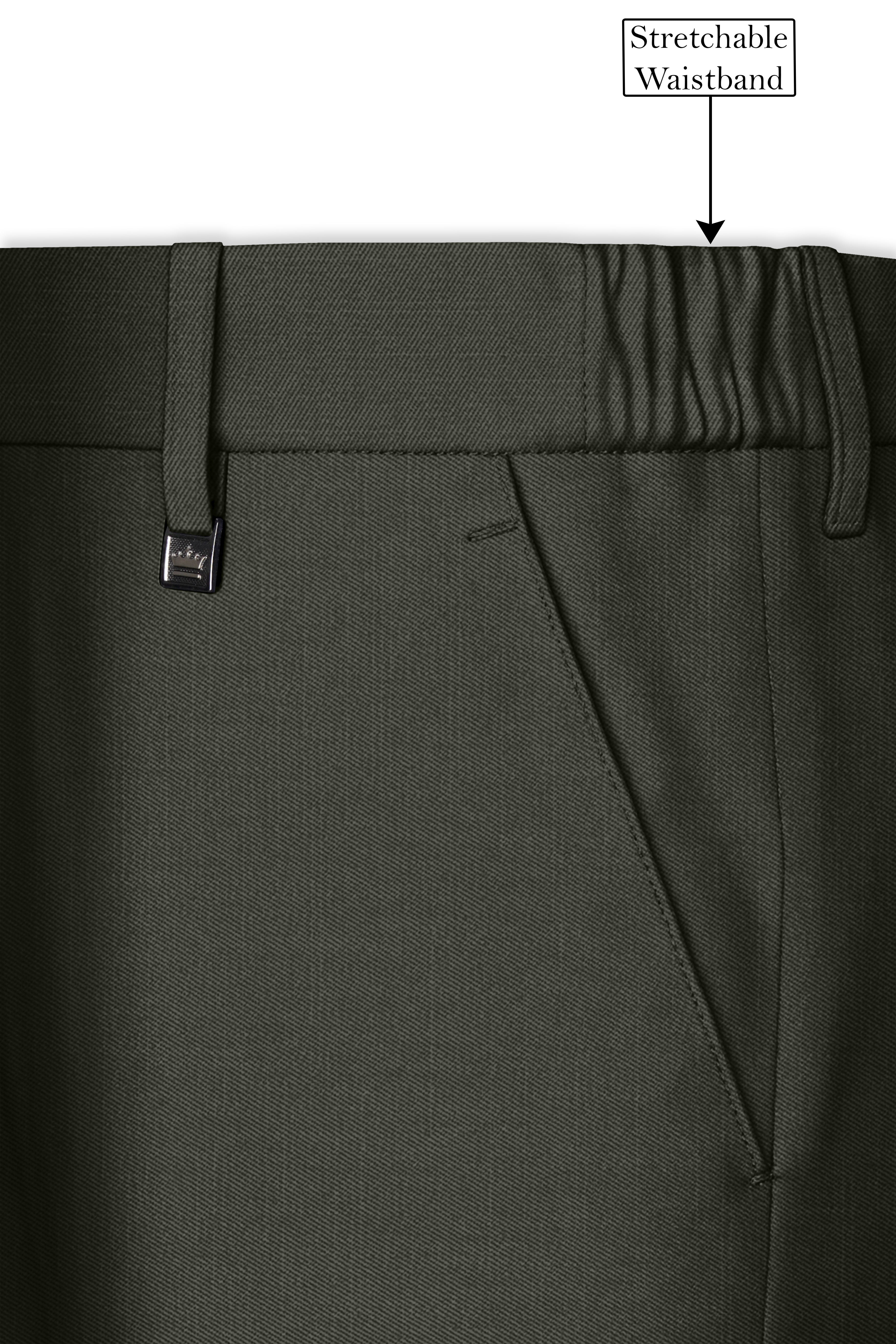 Verdant Majesty-Juniper Green Solid Wool Rich Cross Placket Bandhgala Slight Stretch Suit