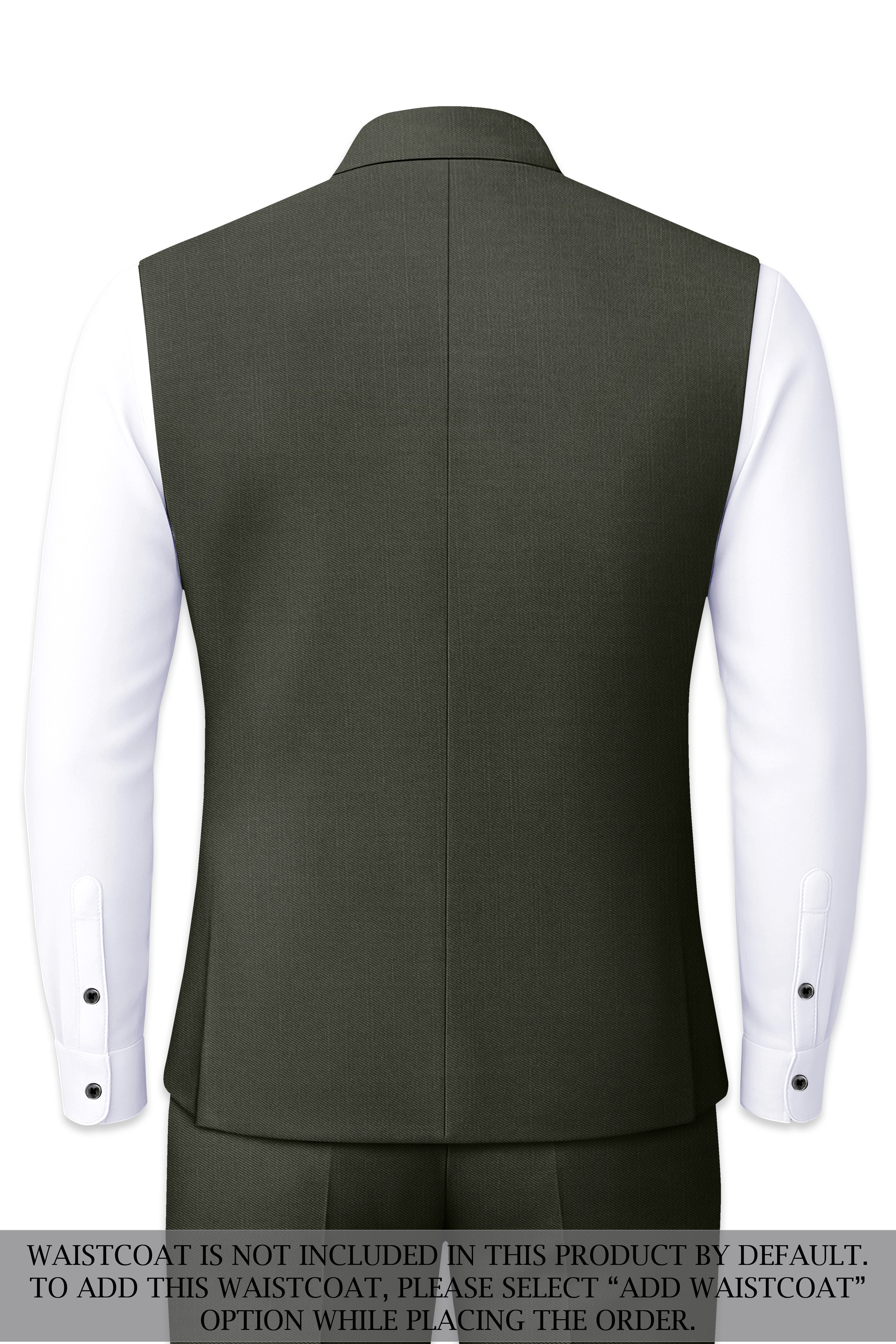 Verdant Majesty-Juniper Green Solid Wool Rich Cross Placket Bandhgala Slight Stretch Suit