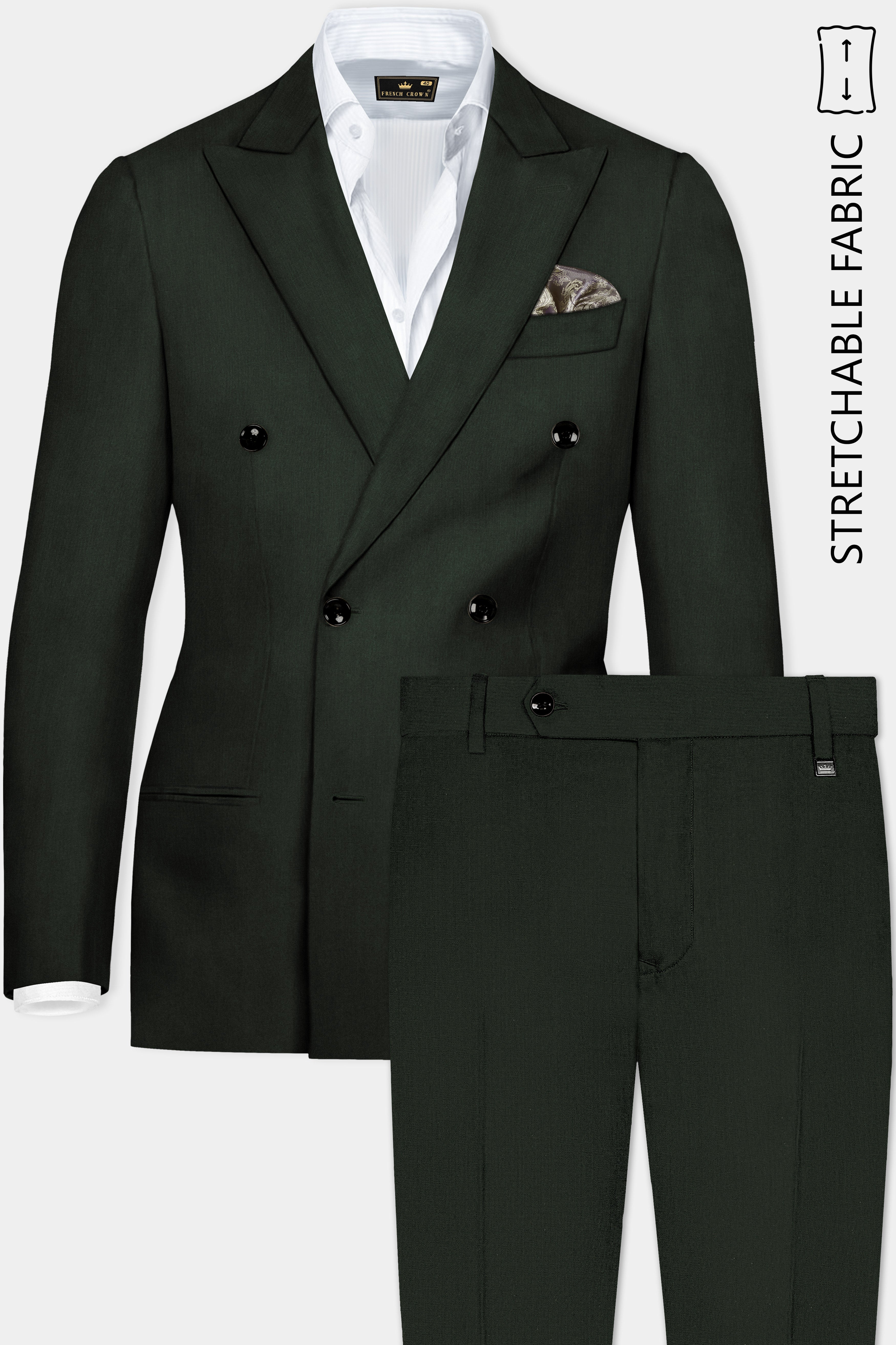 Verdant Majesty-Juniper Green Solid Wool Rich Double Breasted Stretchable traveler Suit