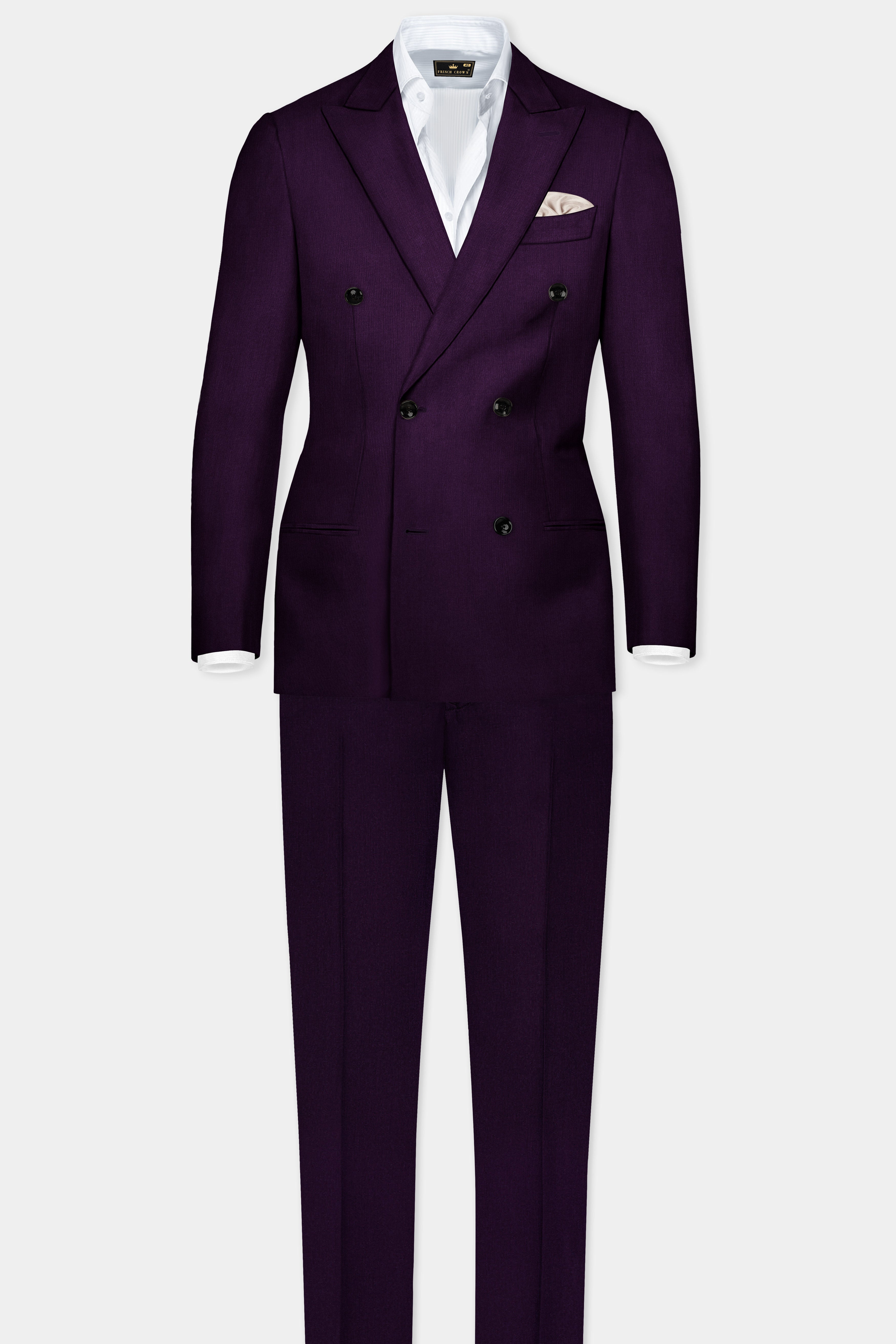 Regal Plum-Eggplant Purple Solid Wool Rich Double Breasted Stretchable traveler Suit