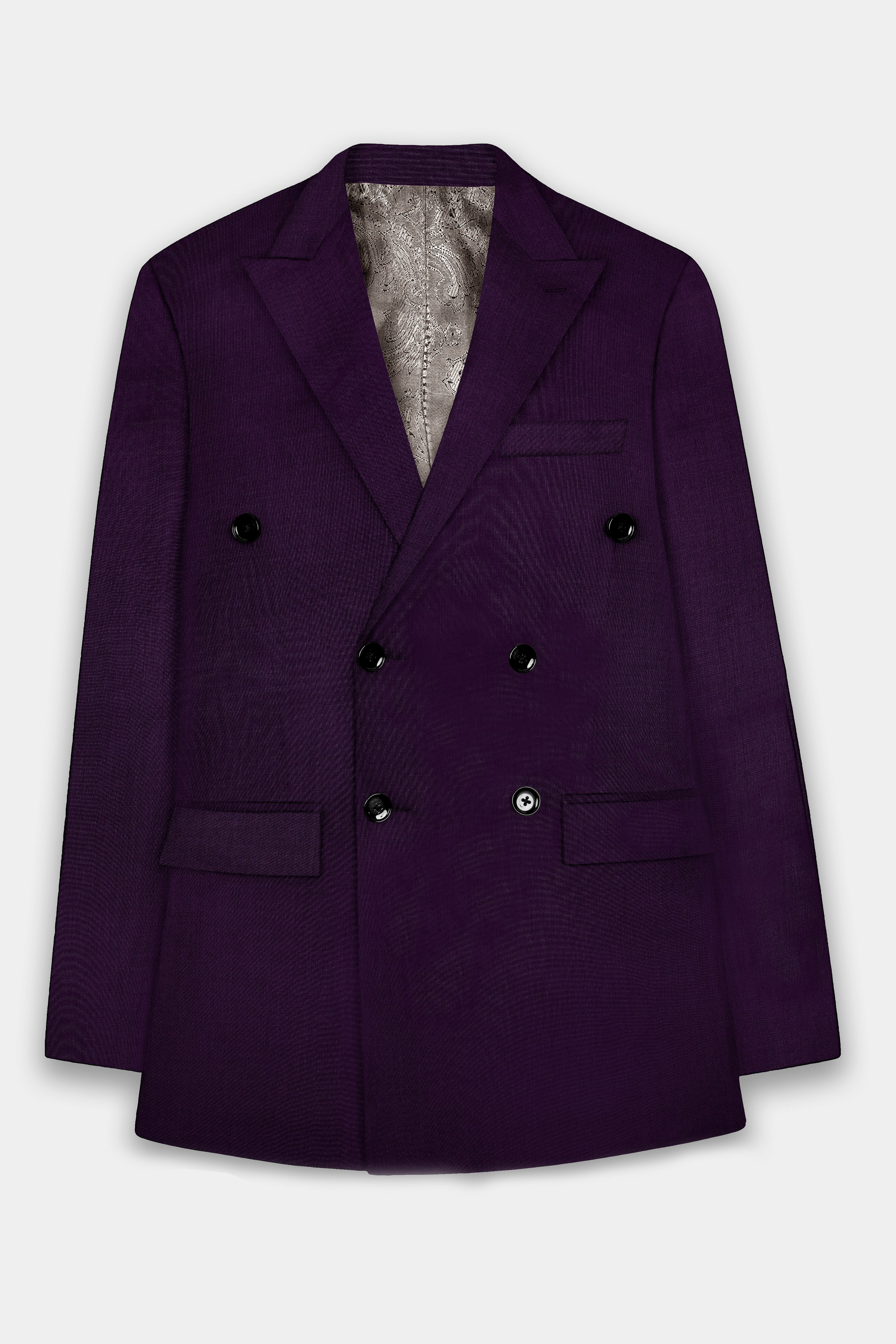 Regal Plum-Eggplant Purple Solid Wool Rich Double Breasted Stretchable traveler Suit