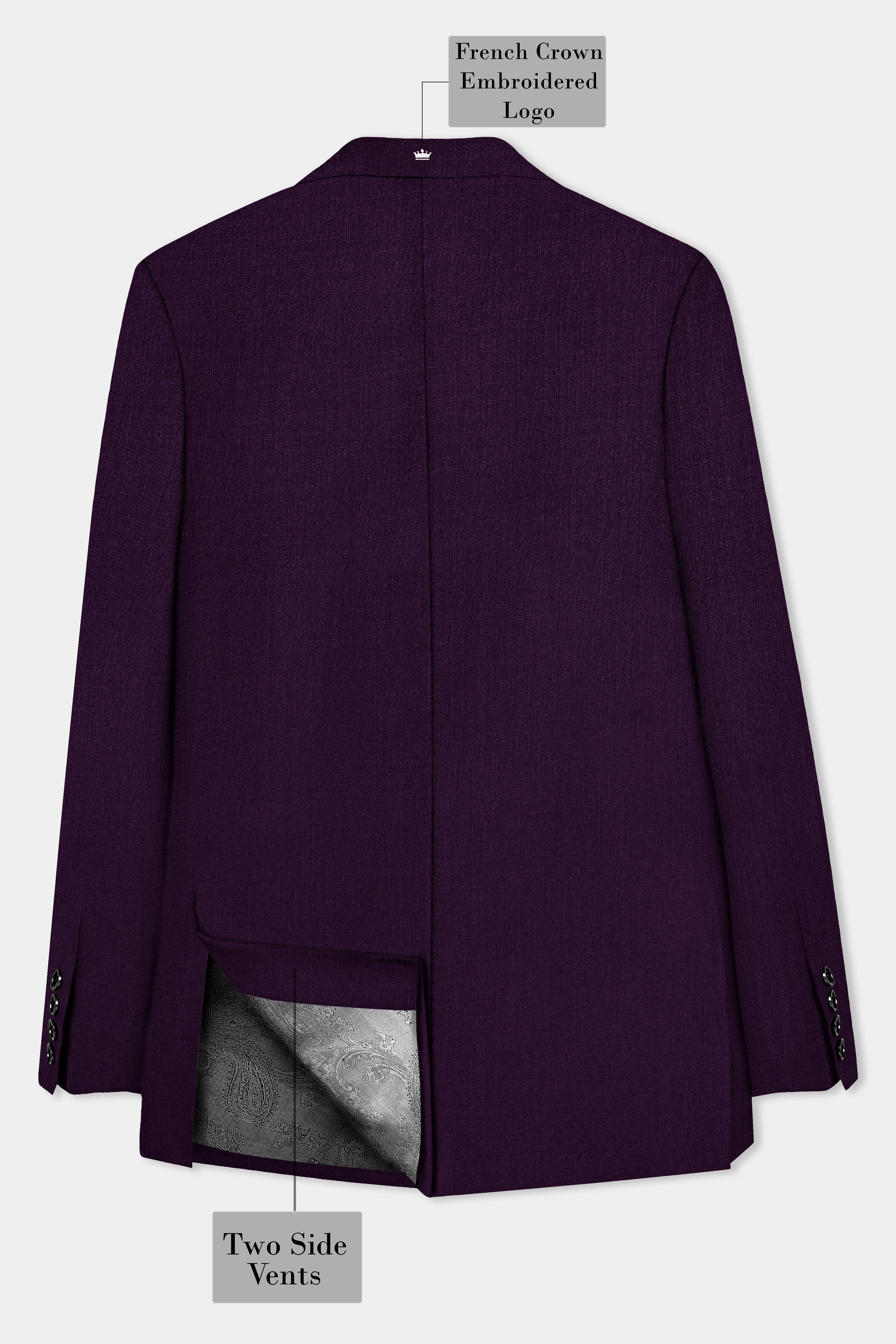 Regal Plum-Eggplant Purple Solid Wool Rich Double Breasted Stretchable traveler Suit
