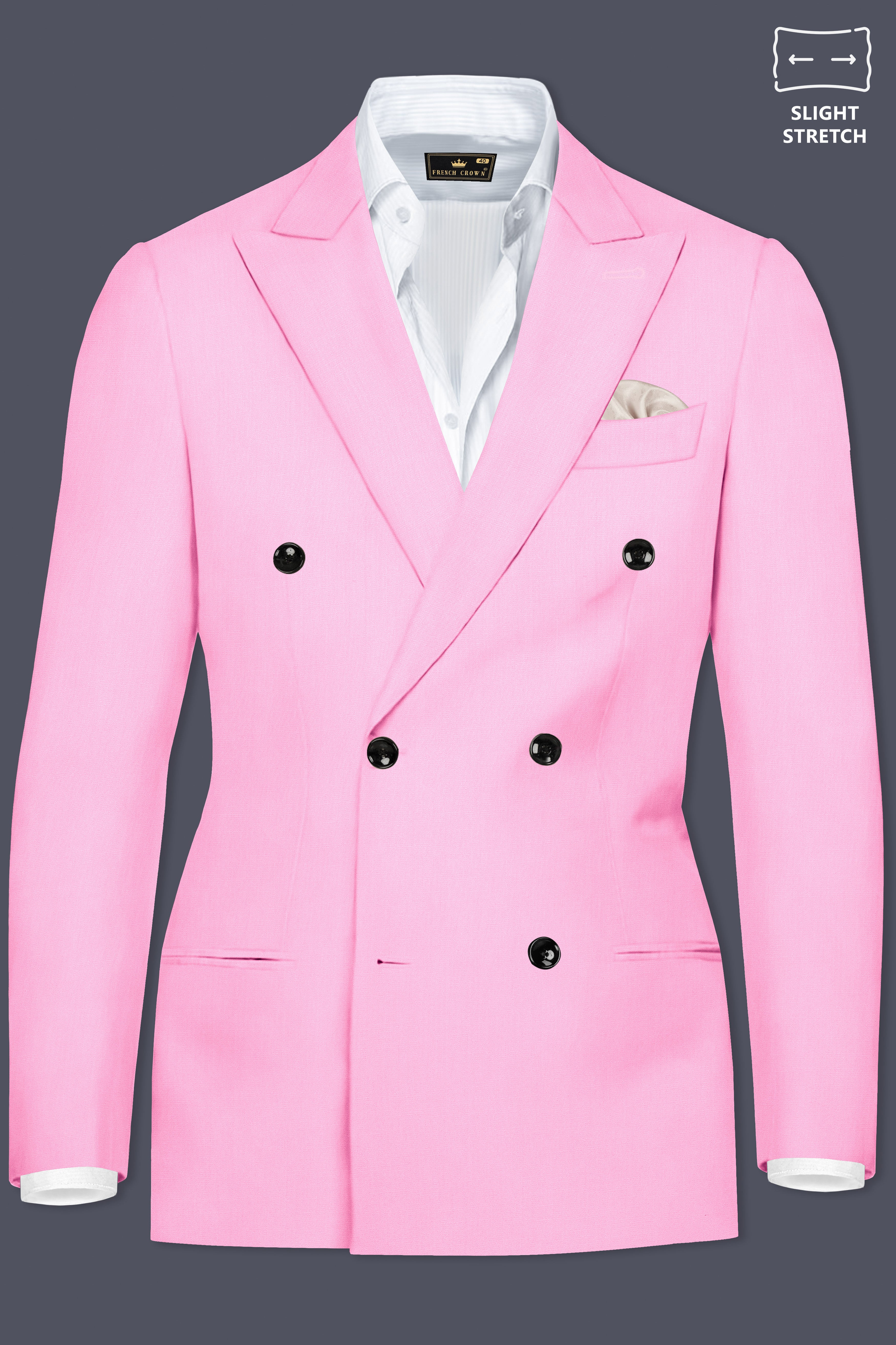Rosé Reverie-Pestel Pink Solid Wool Rich Double Breasted Slight Stretch Suit