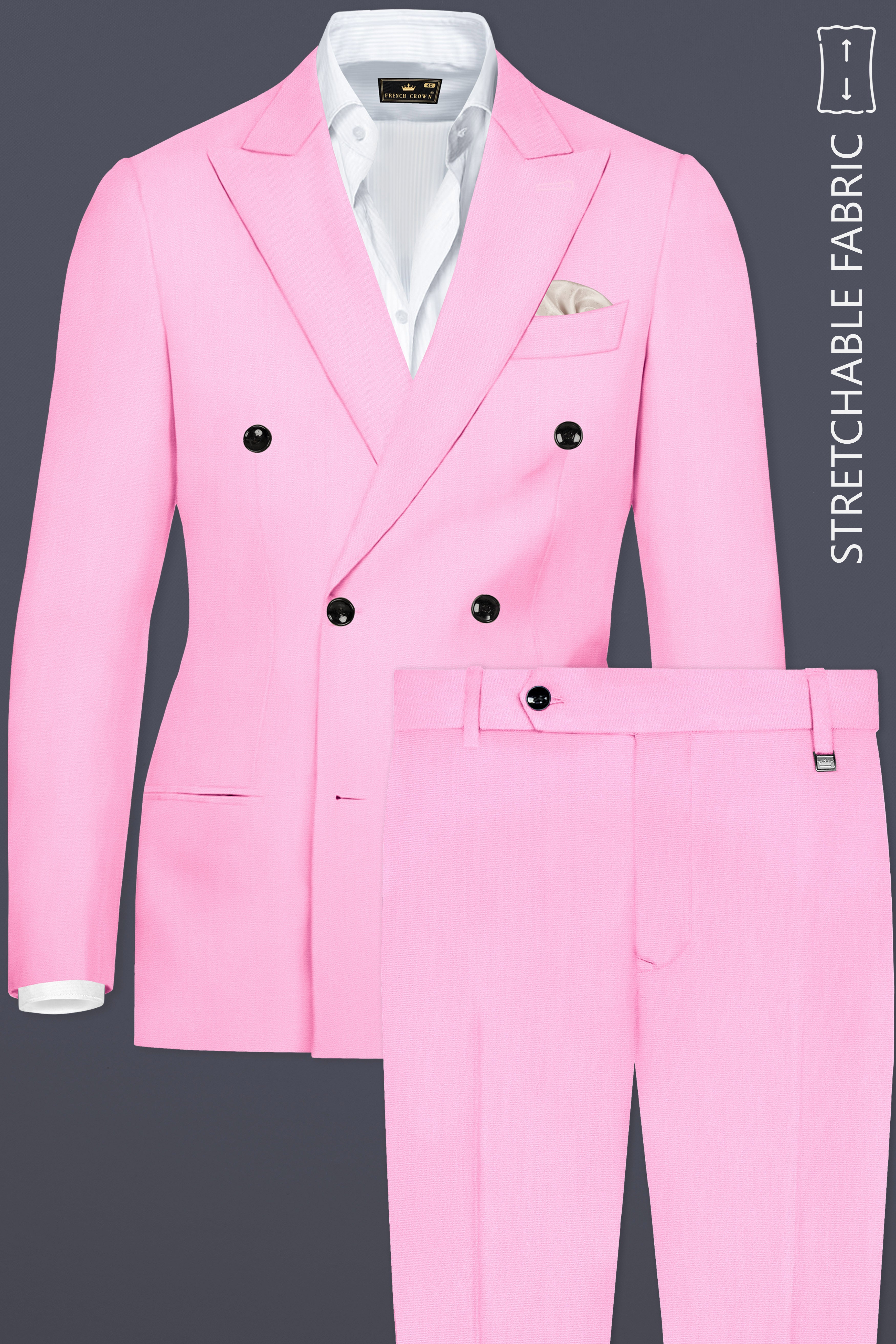 Rosé Reverie-Pestel Pink Solid Wool Rich Double Breasted Slight Stretch Suit