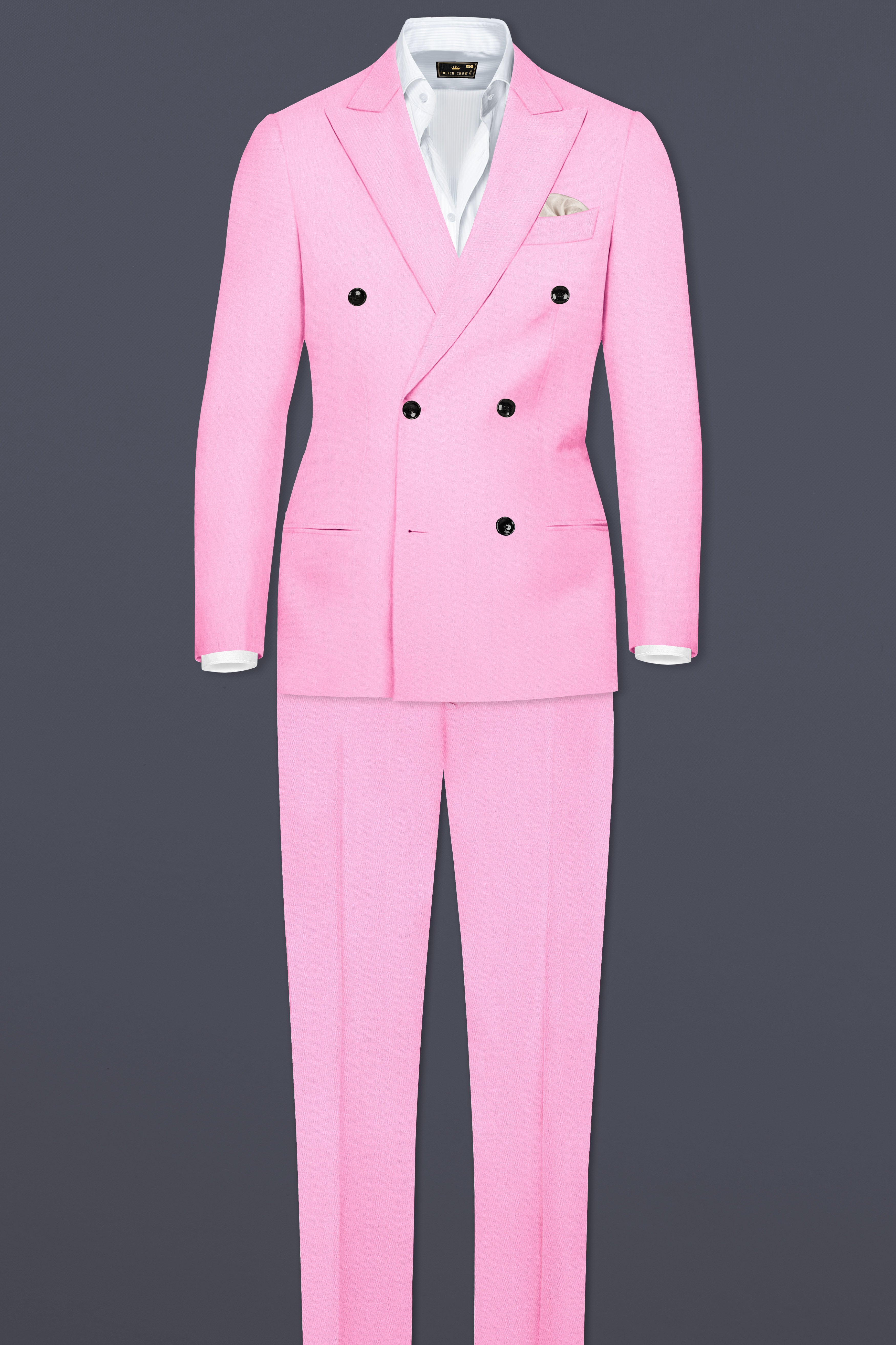 Rosé Reverie-Pestel Pink Solid Wool Rich Double Breasted Slight Stretch Suit