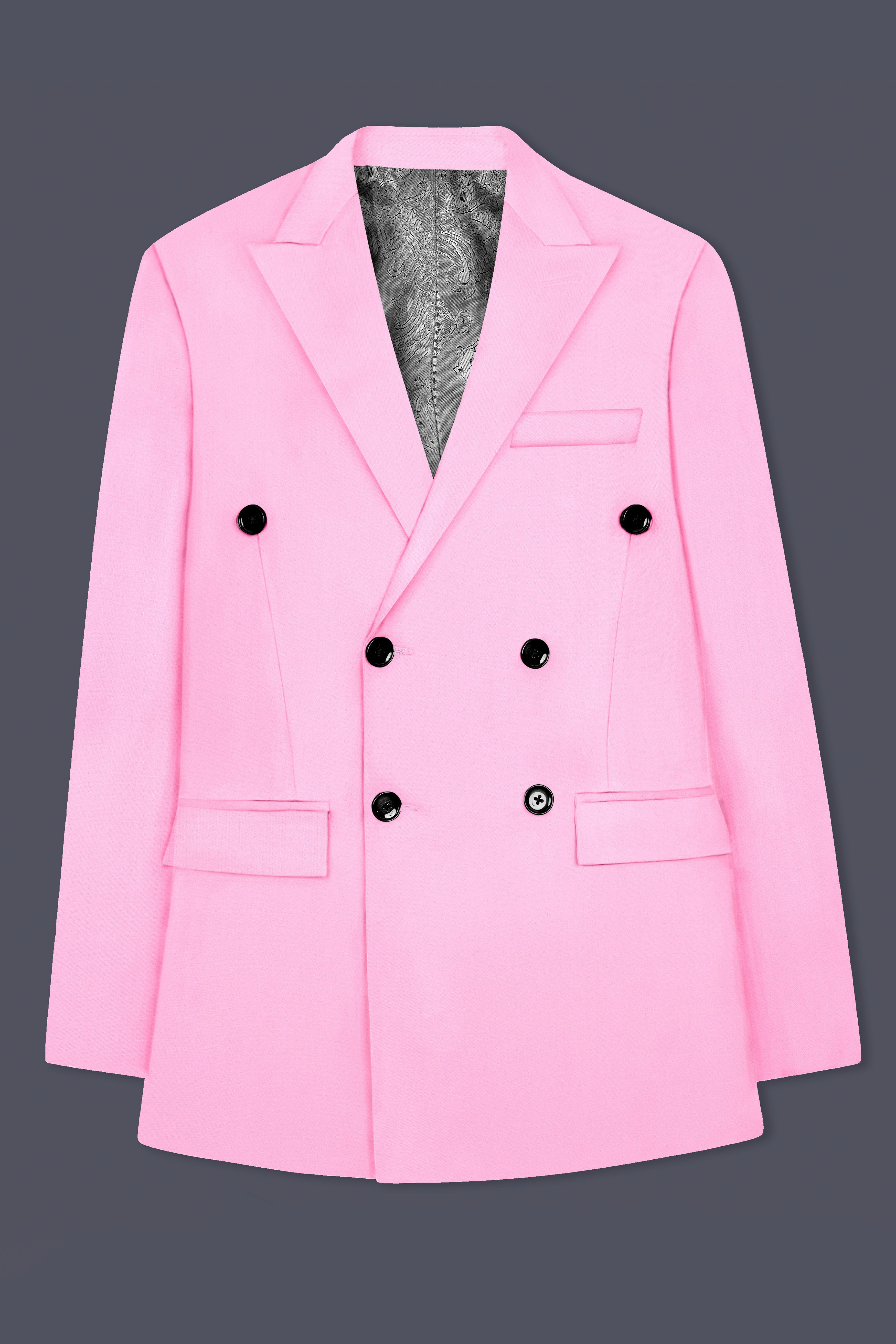 Rosé Reverie-Pestel Pink Solid Wool Rich Double Breasted Slight Stretch Suit
