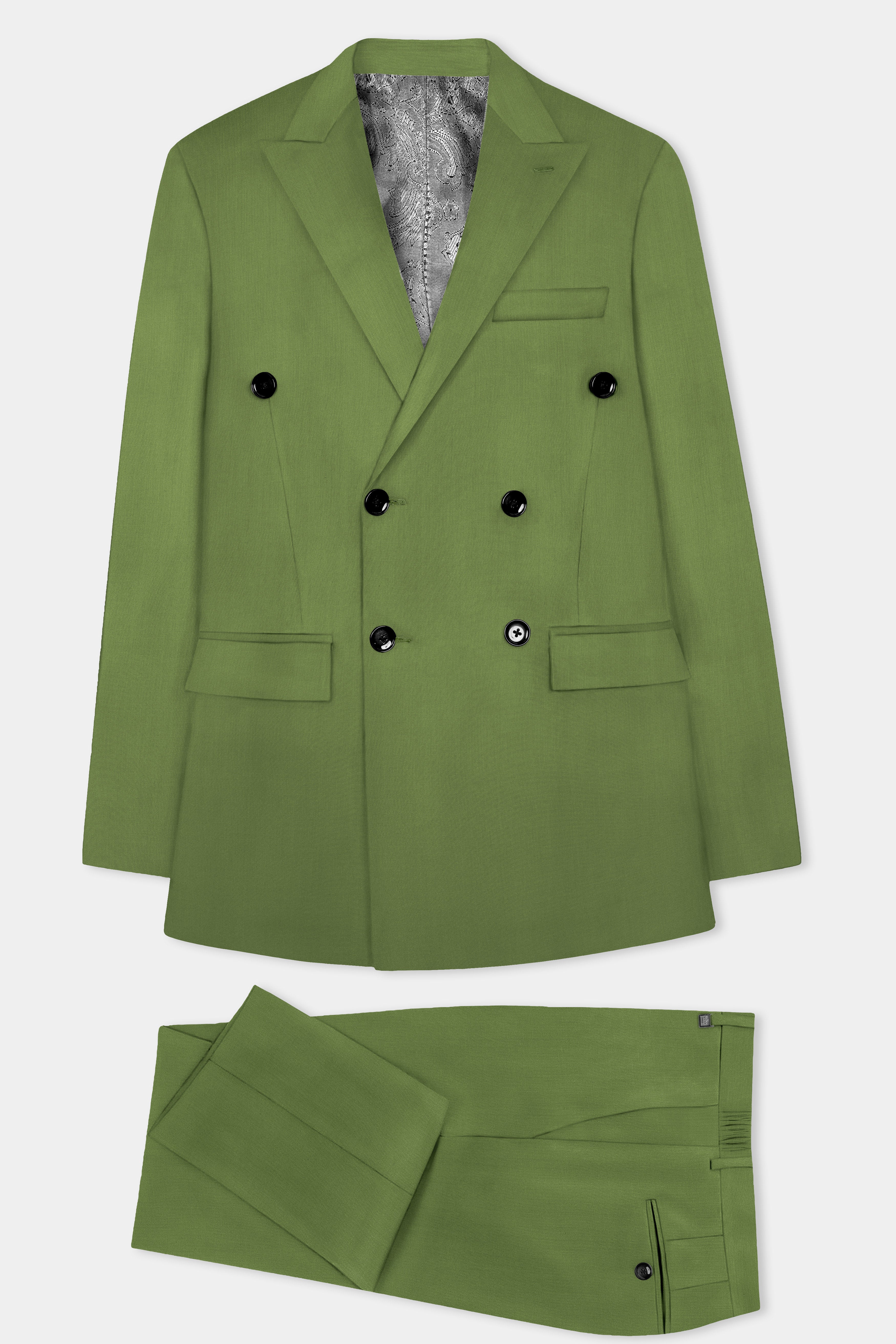 Sage Regal-Dingley Green Solid Wool Rich Double Breasted Slight Stretch Suit