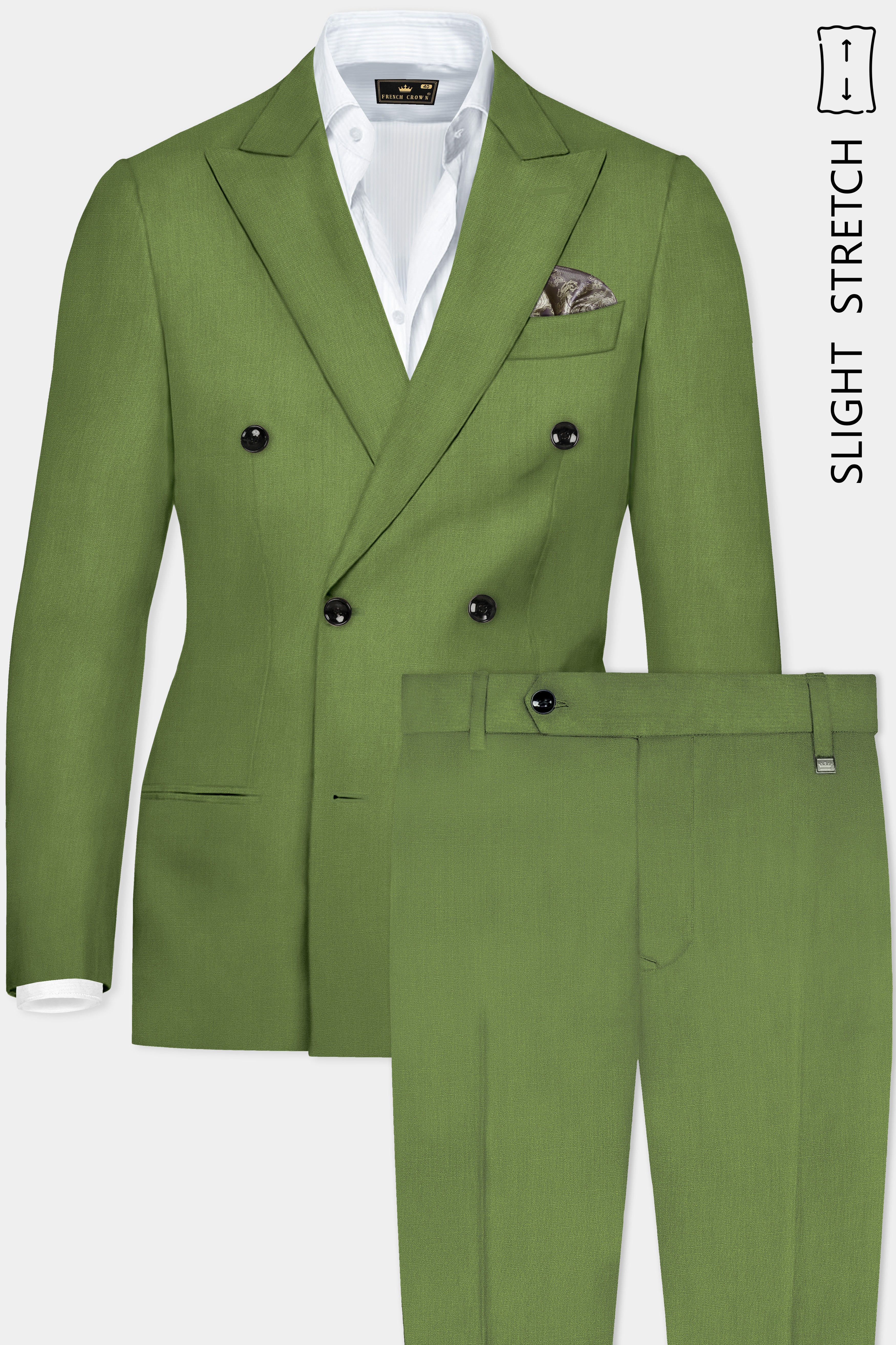 Sage Regal-Dingley Green Solid Wool Rich Double Breasted Slight Stretch Suit