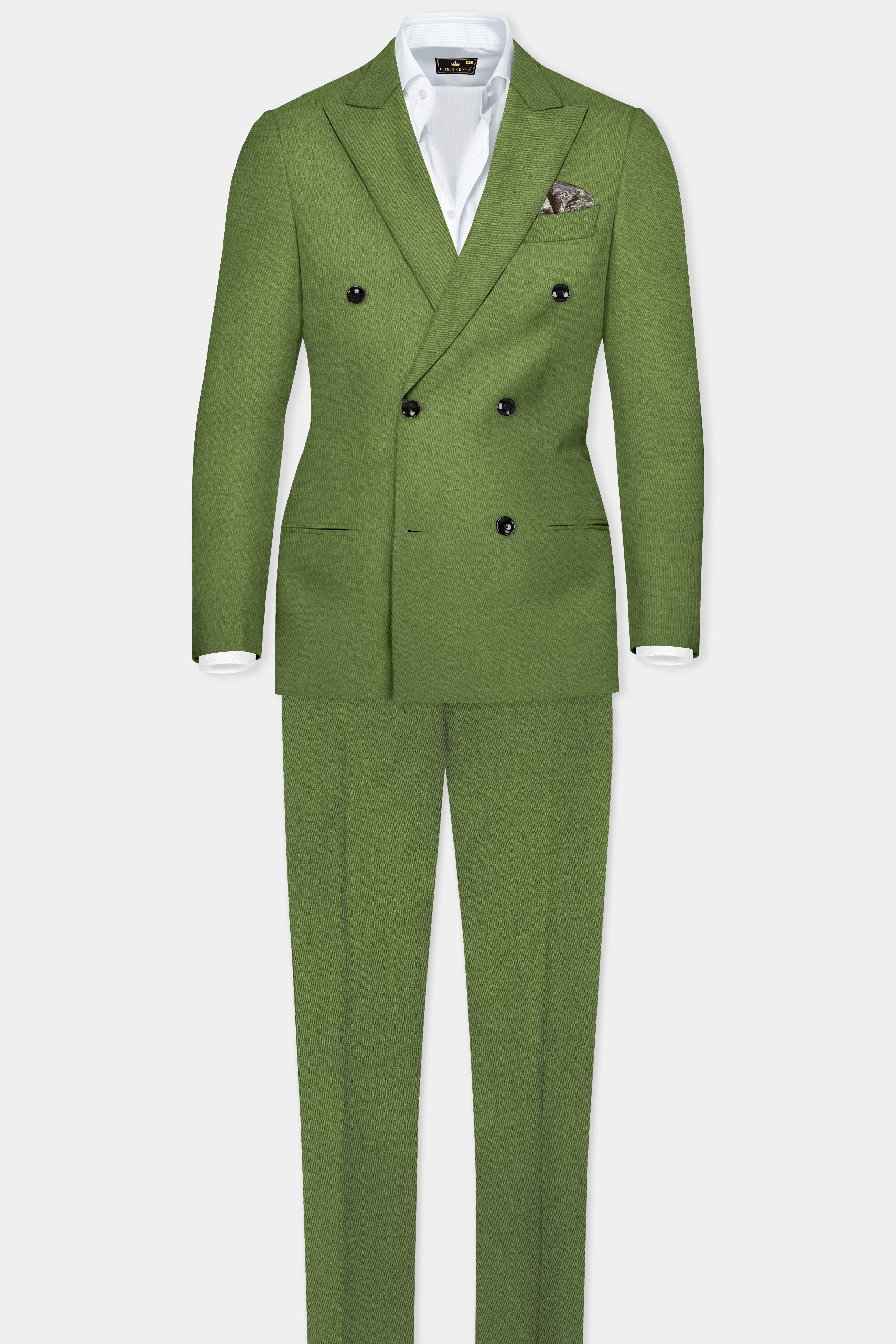 Sage Regal-Dingley Green Solid Wool Rich Double Breasted Slight Stretch Suit