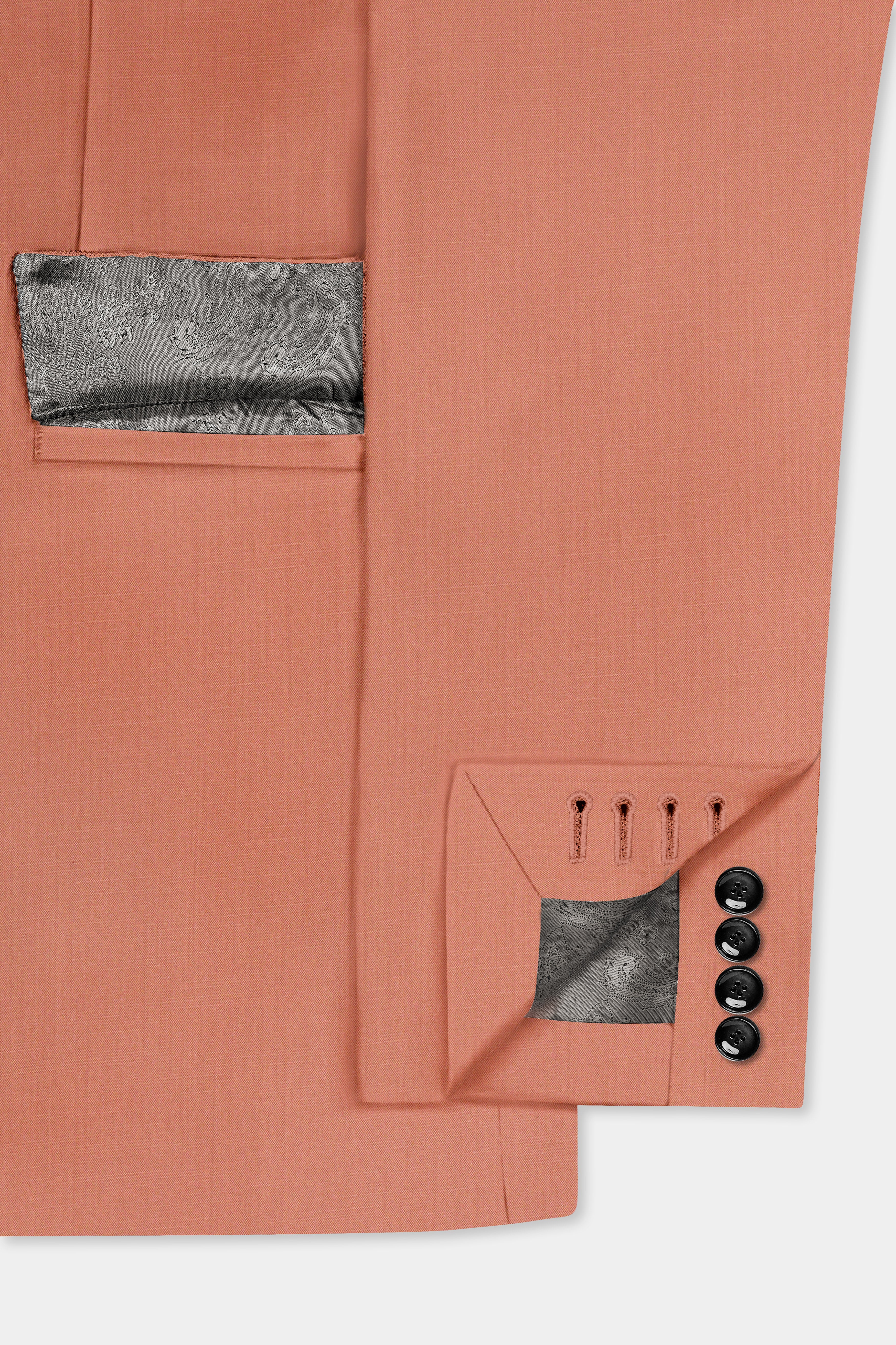 Spiced Sunset-Salmon Orange Solid Wool Rich Double Breasted Slight Stretch Suit
