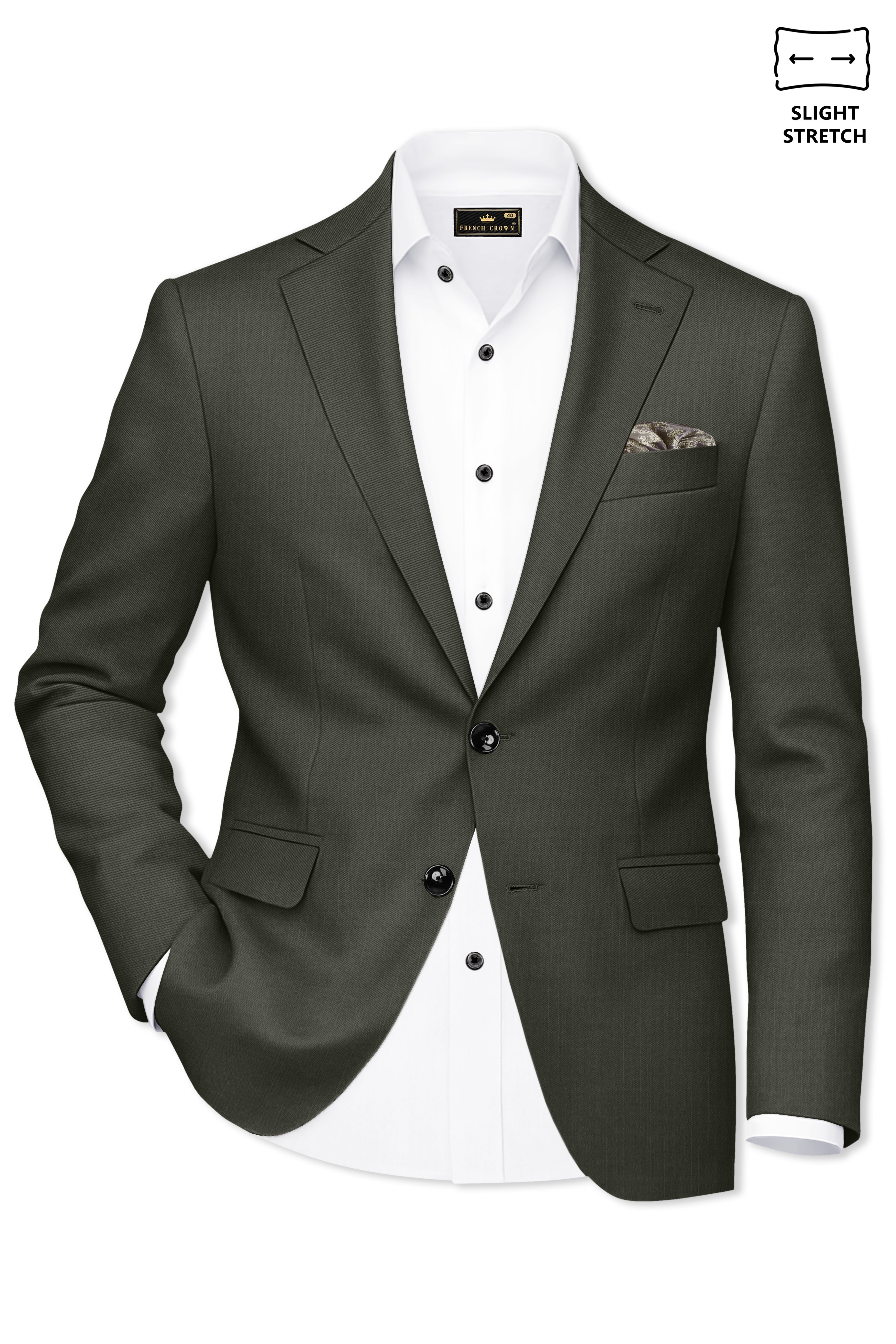 Verdant Majesty-Juniper Green Solid Wool Rich Single Breasted Slight Stretch Suit