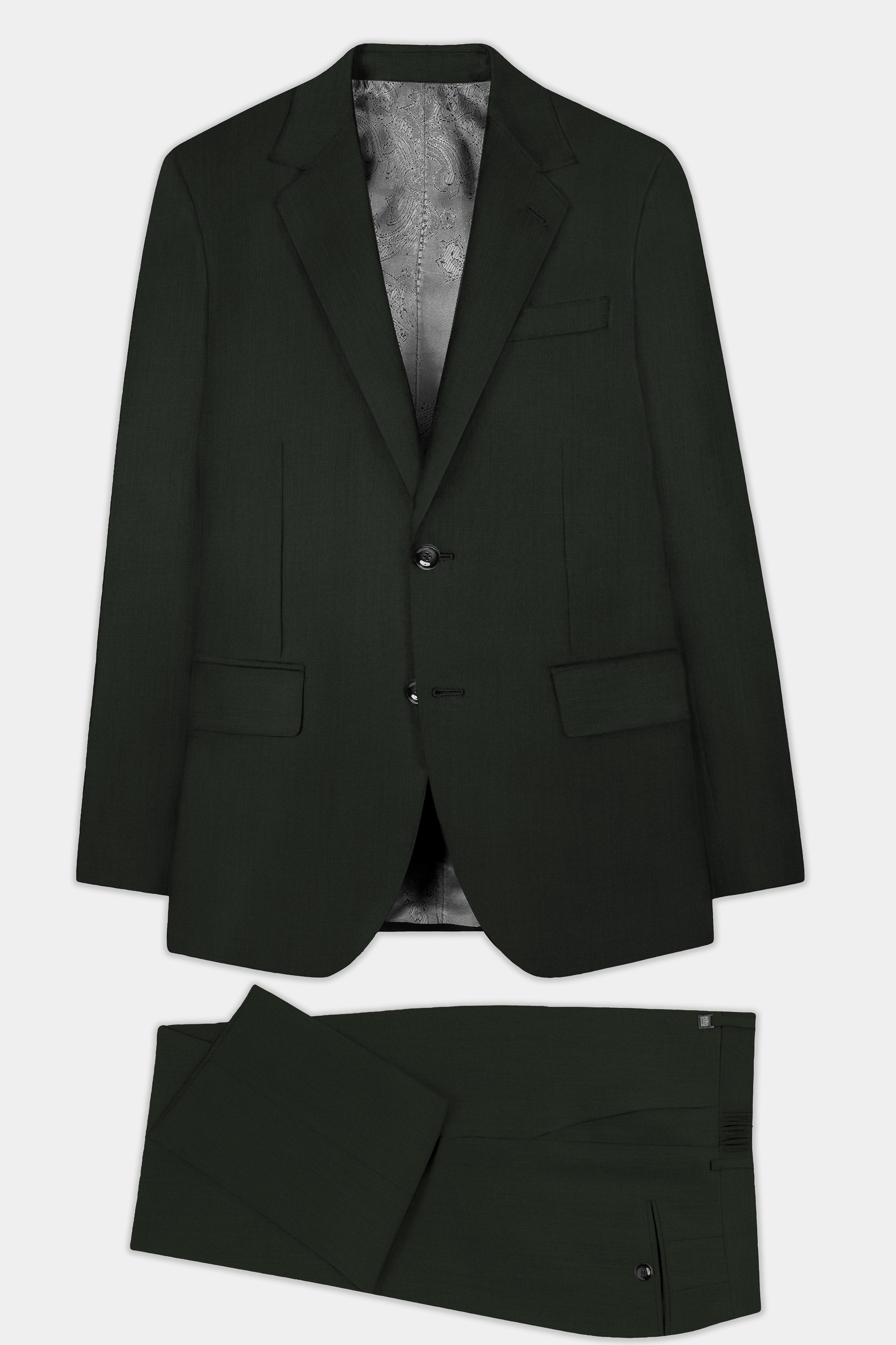 Verdant Majesty-Juniper Green Solid Wool Rich Single Breasted Slight Stretch Suit