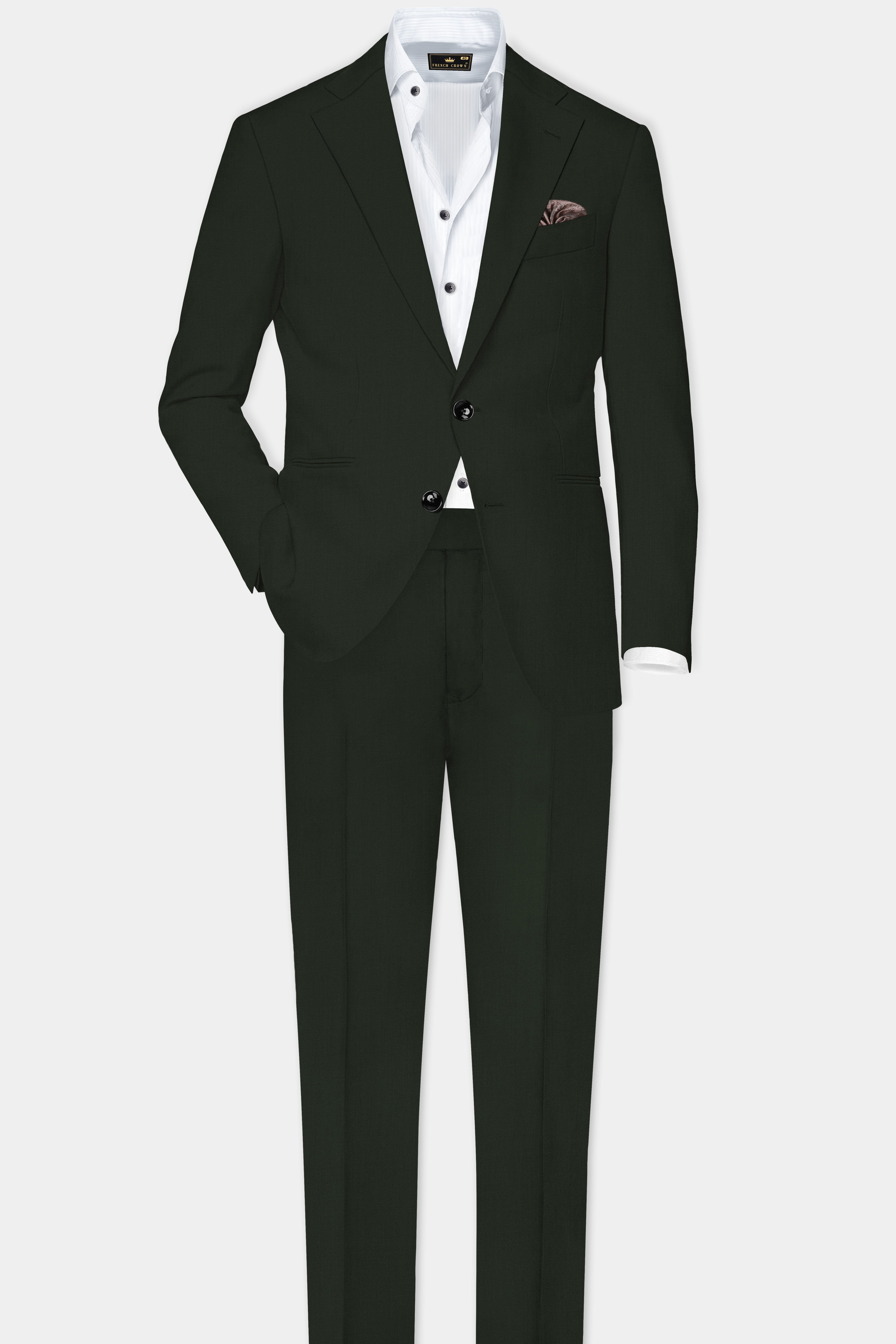 Verdant Majesty-Juniper Green Solid Wool Rich Single Breasted Slight Stretch Suit