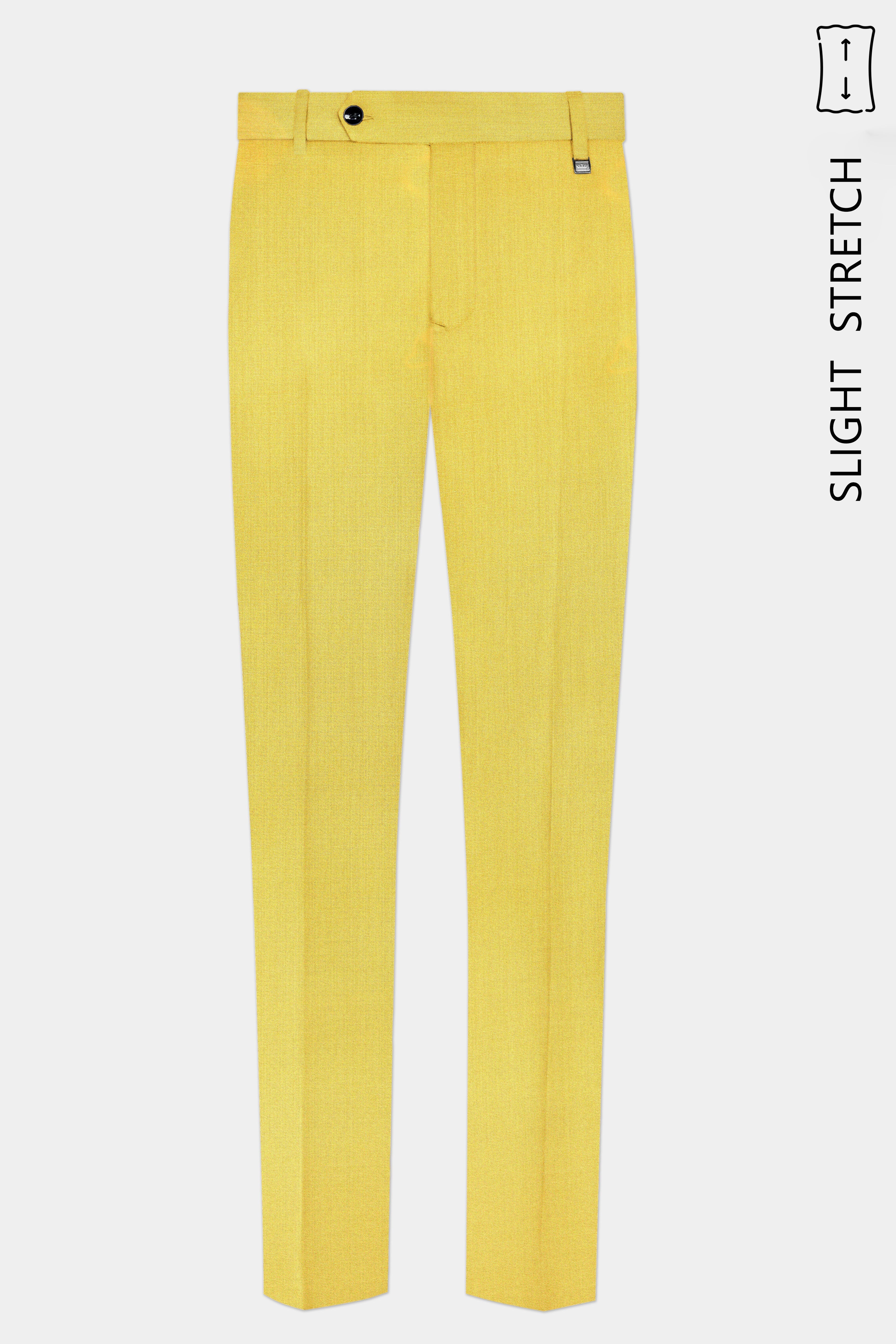 Saffron Elegance-Lemon Yellow Solid Wool Rich Single Breasted Slight Stretch Suit