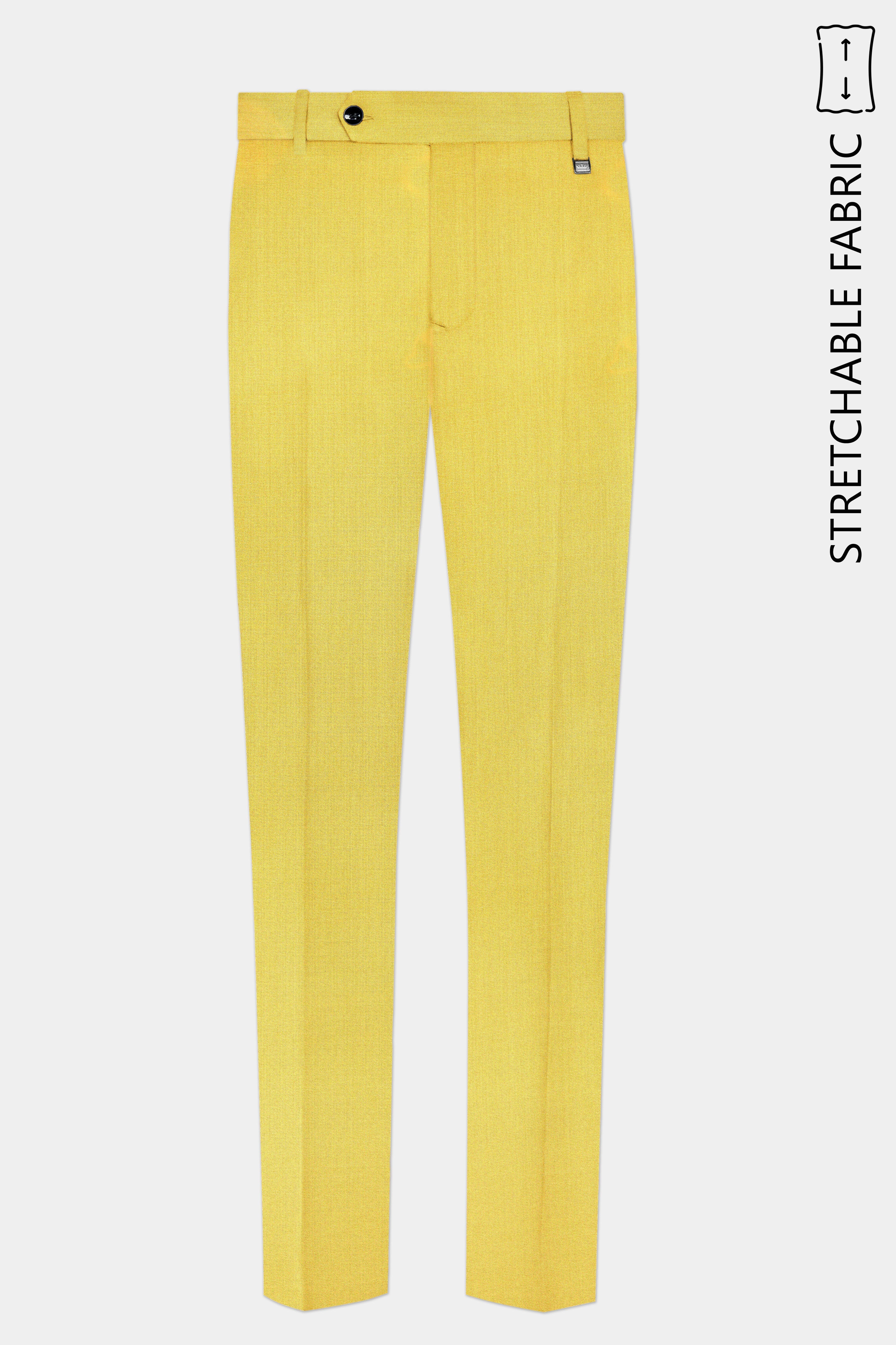 Saffron Elegance-Lemon Yellow Solid Wool Rich Single Breasted Stretchable traveler Suit