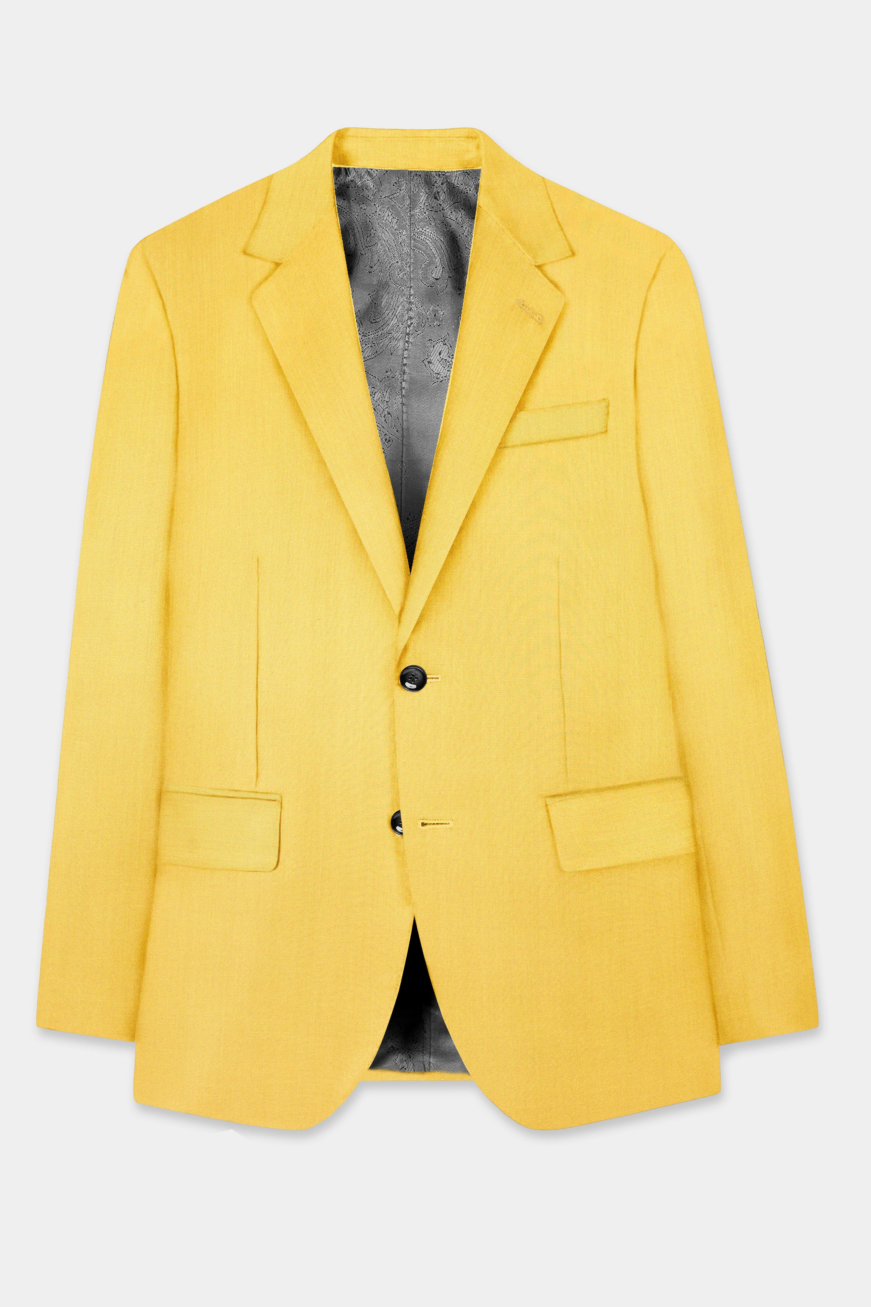 Saffron Elegance-Lemon Yellow Solid Wool Rich Single Breasted Stretchable traveler Suit