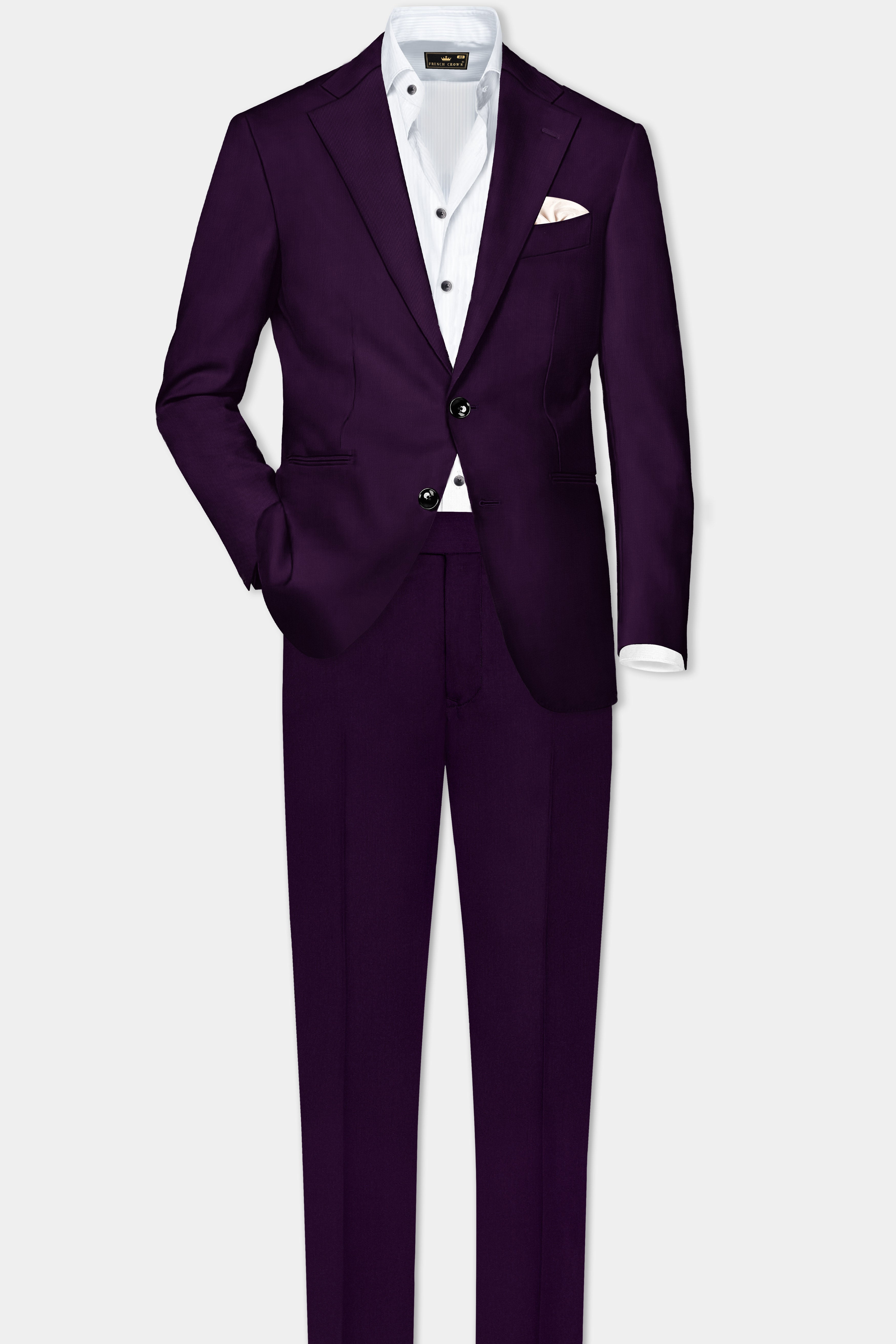 Regal Plum-Eggplant Purple Solid Wool Rich Single Breasted Slight Stretch Suit
