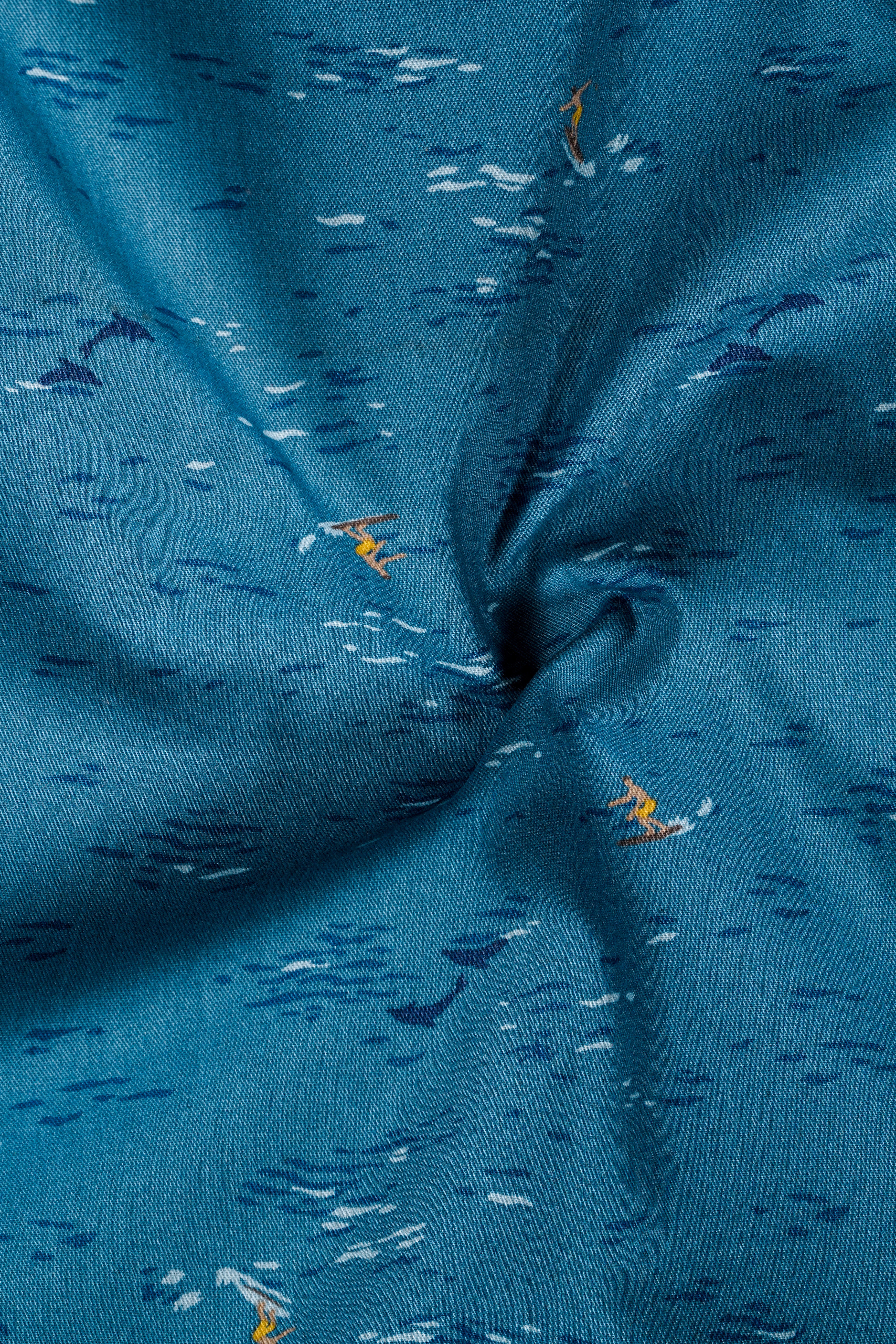 Mariner's Muse-Calypso Blue Beach Printed Cotton Single Breasted Suit