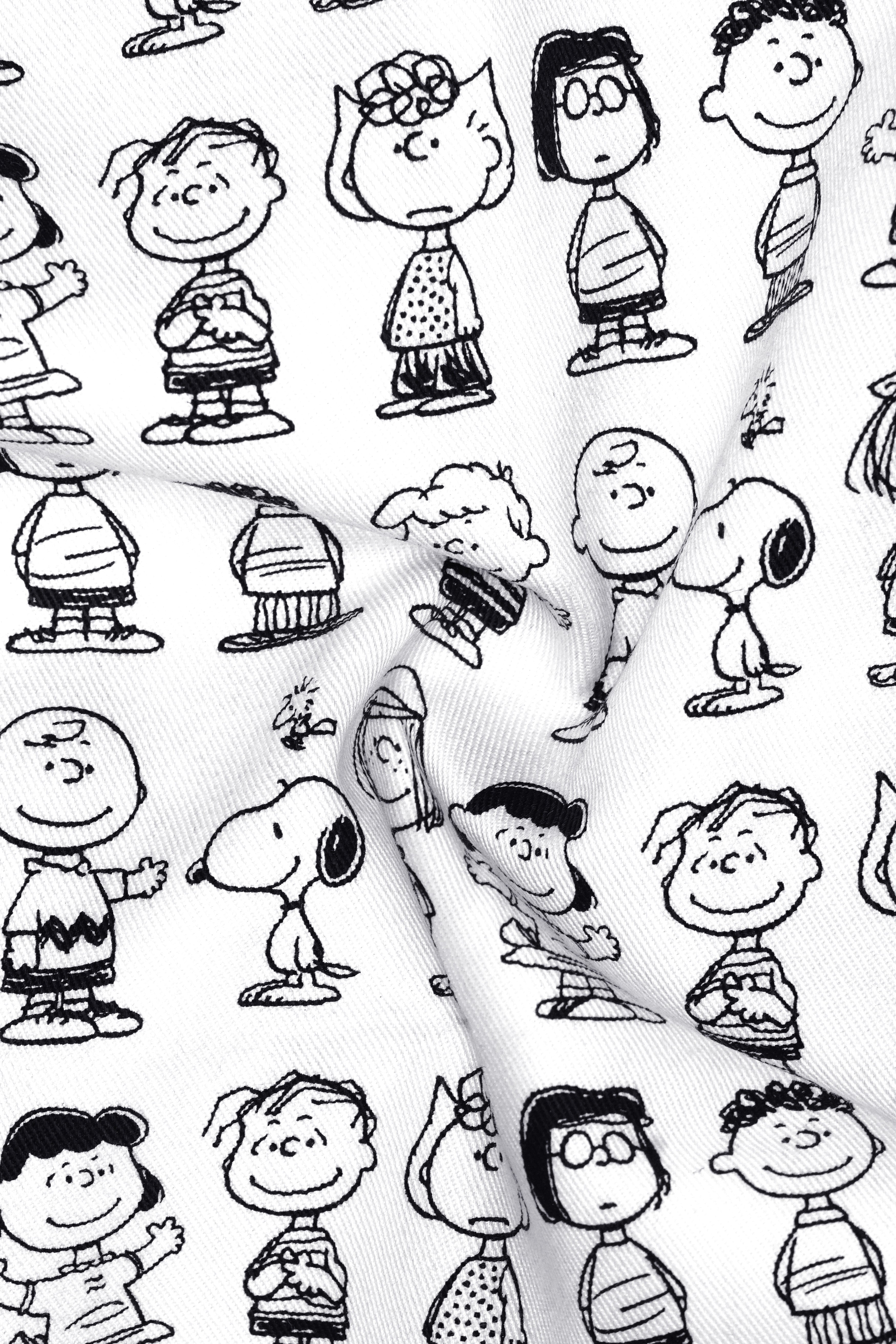 Doodle Luxe-Bright White Cartoon Clipart Printed Cotton Single Breasted Suit