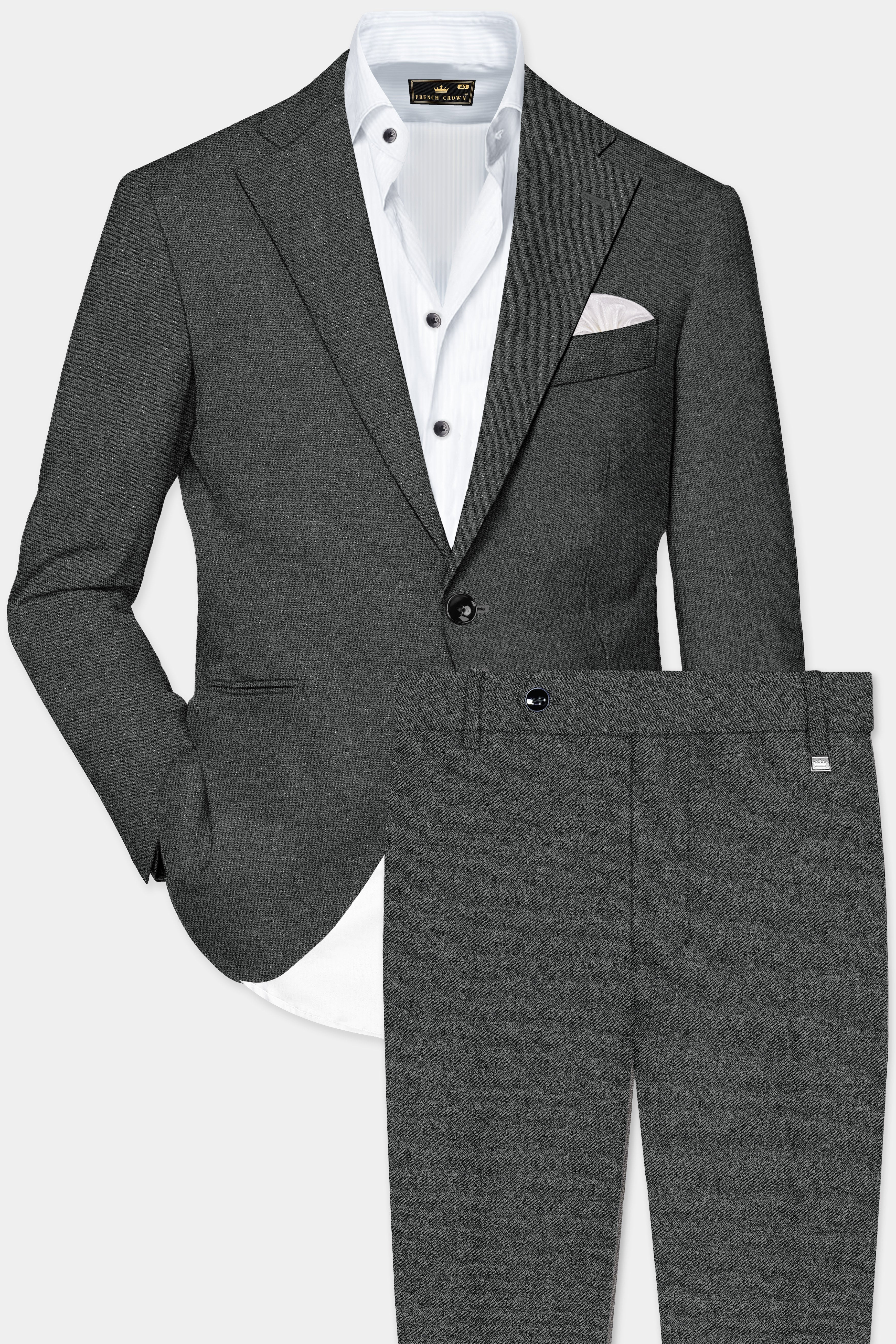 Granite-Tuatara Gray Textured Wool Single Breasted Suit