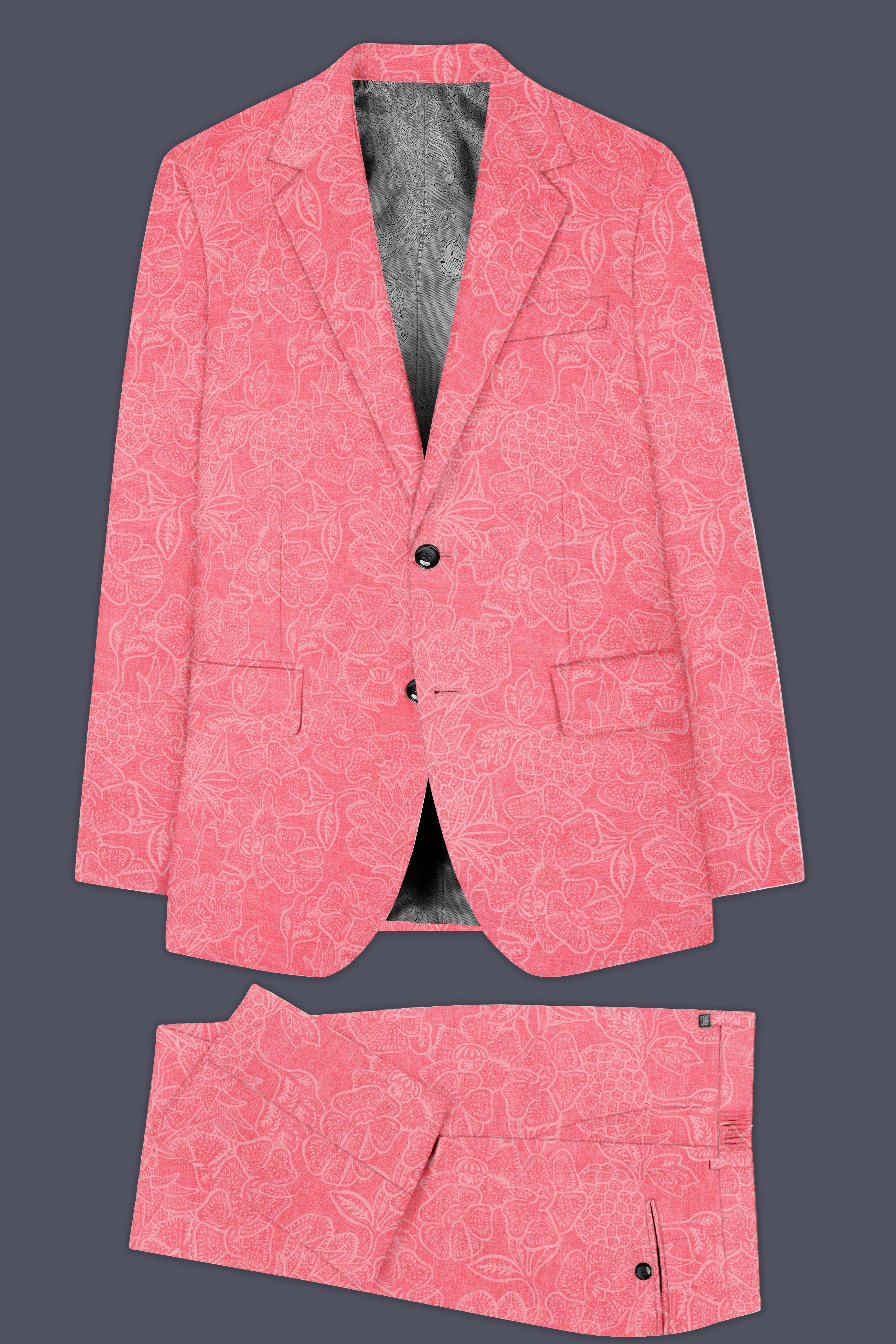 Springtide-Geraldine Pink Floral Printed Cotton Single Breasted Suit
