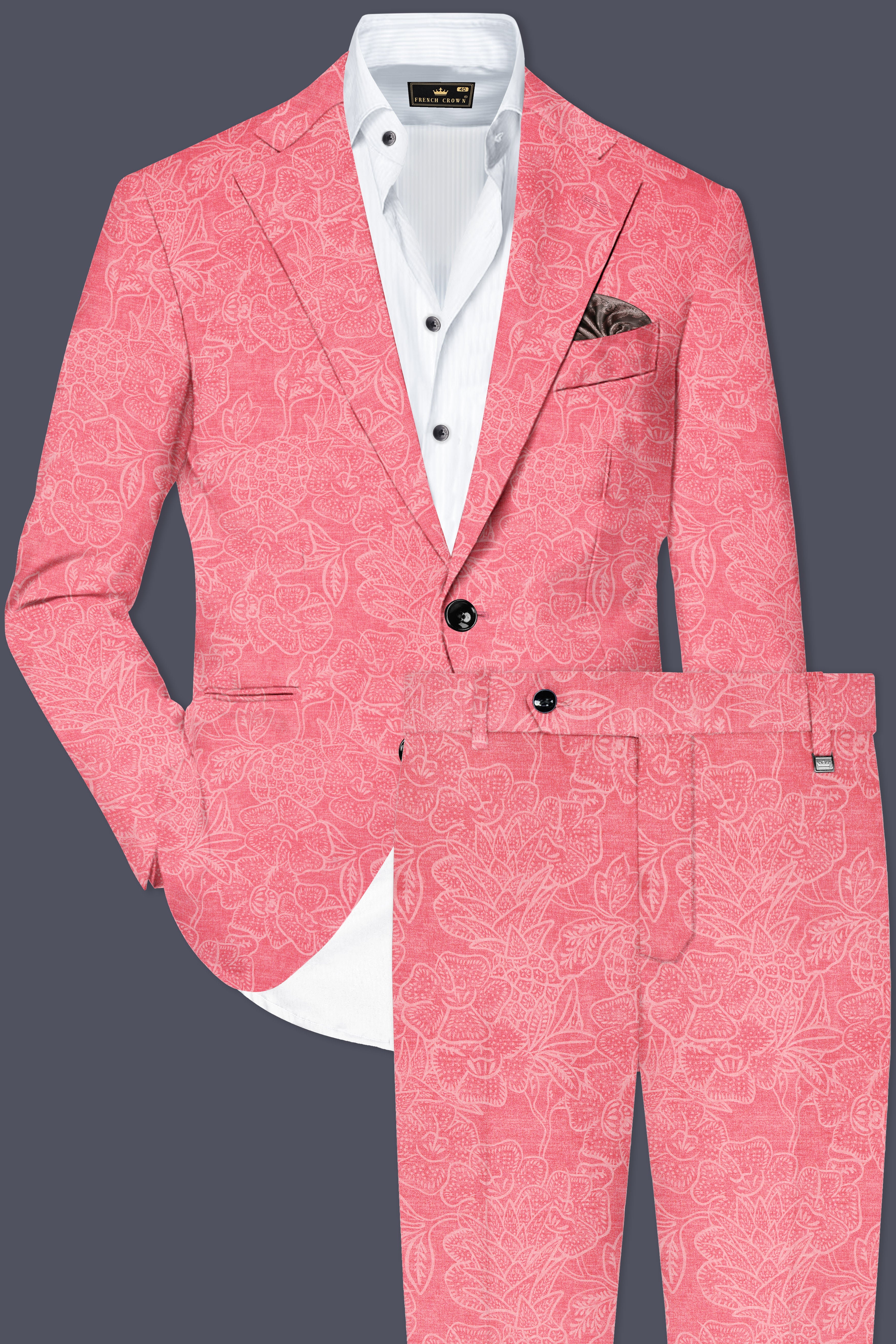 Springtide-Geraldine Pink Floral Printed Cotton Single Breasted Suit