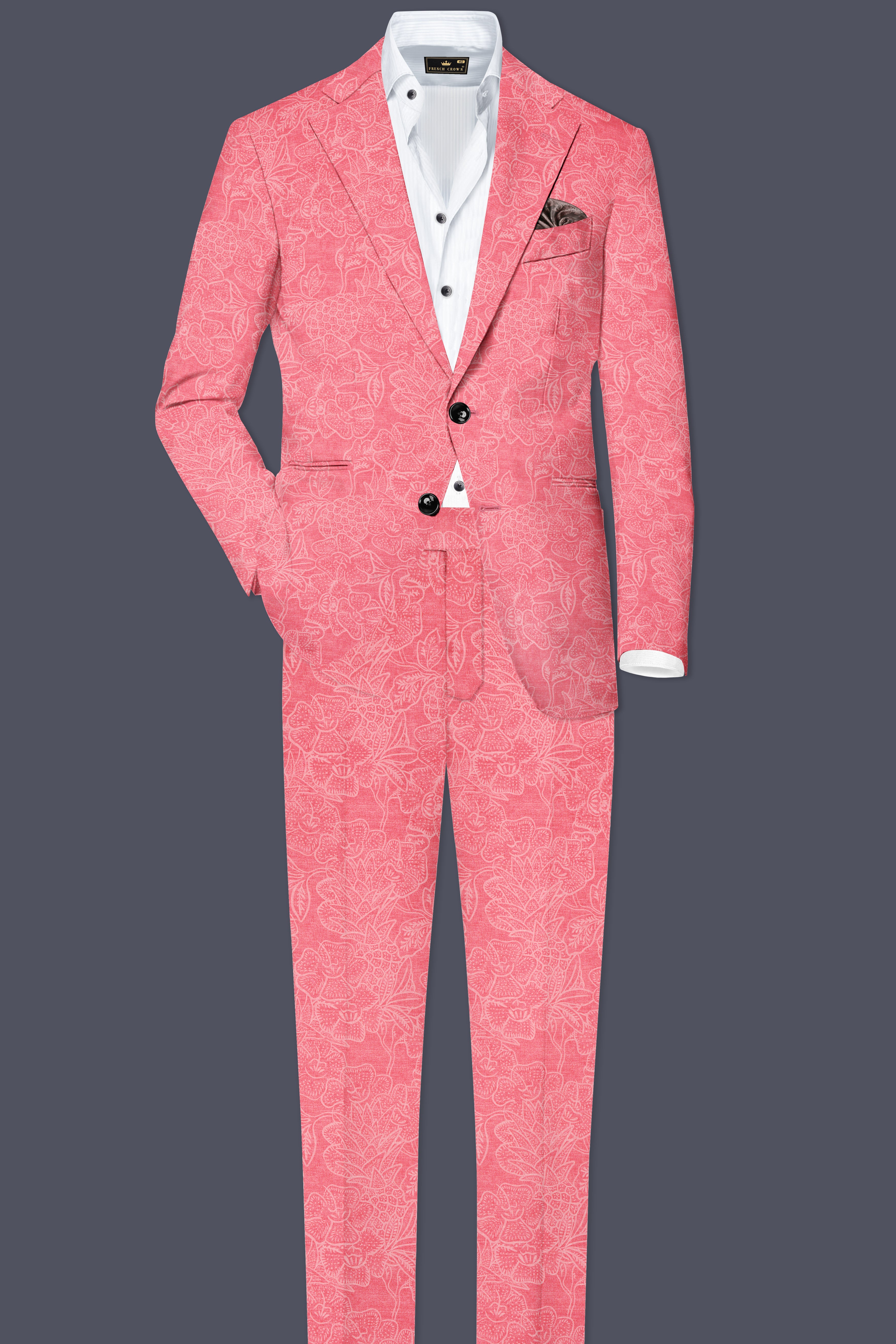 Springtide-Geraldine Pink Floral Printed Cotton Single Breasted Suit