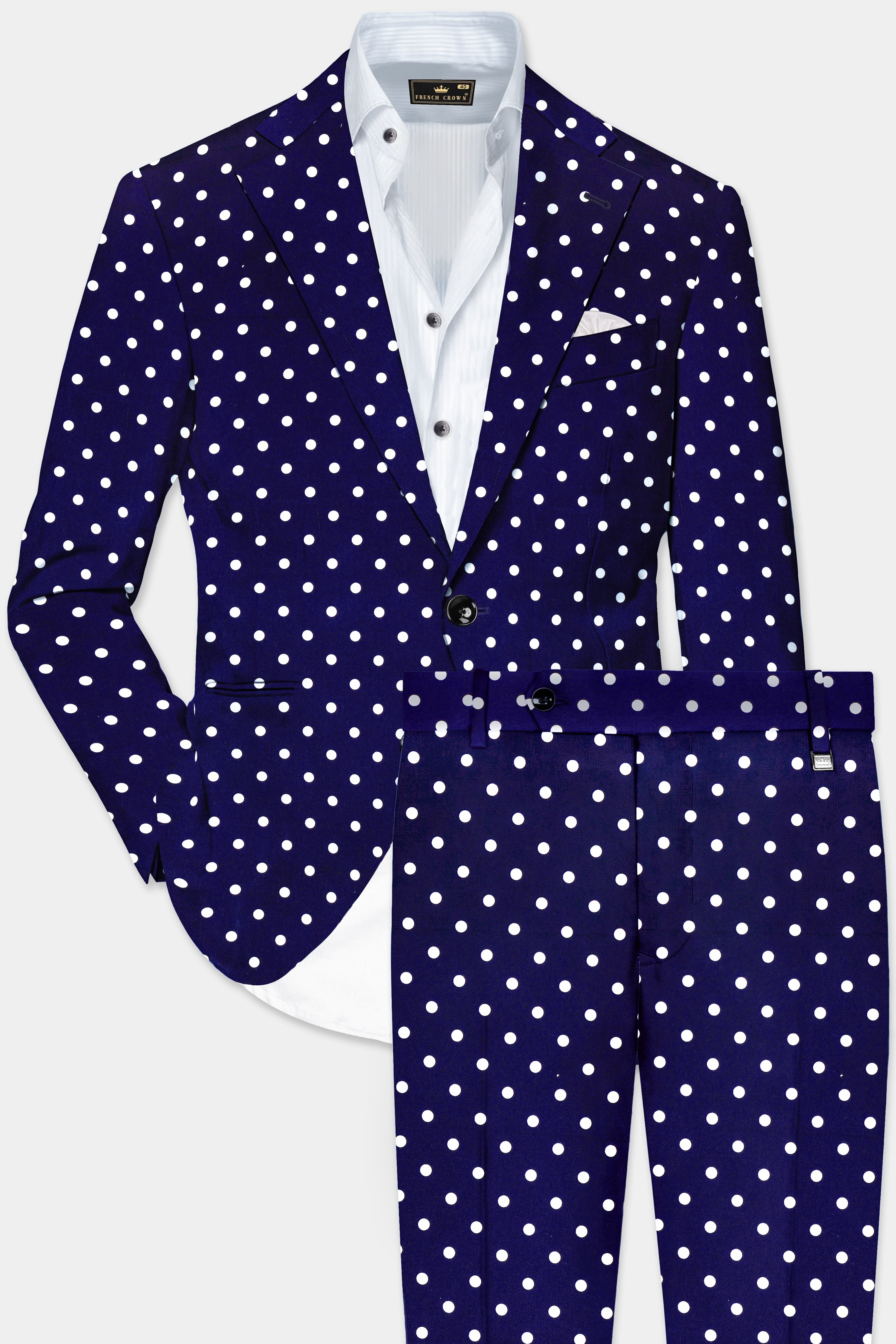 Azure Noir-Ultramarine Blue Polka Dotted Printed Single Breasted Suit