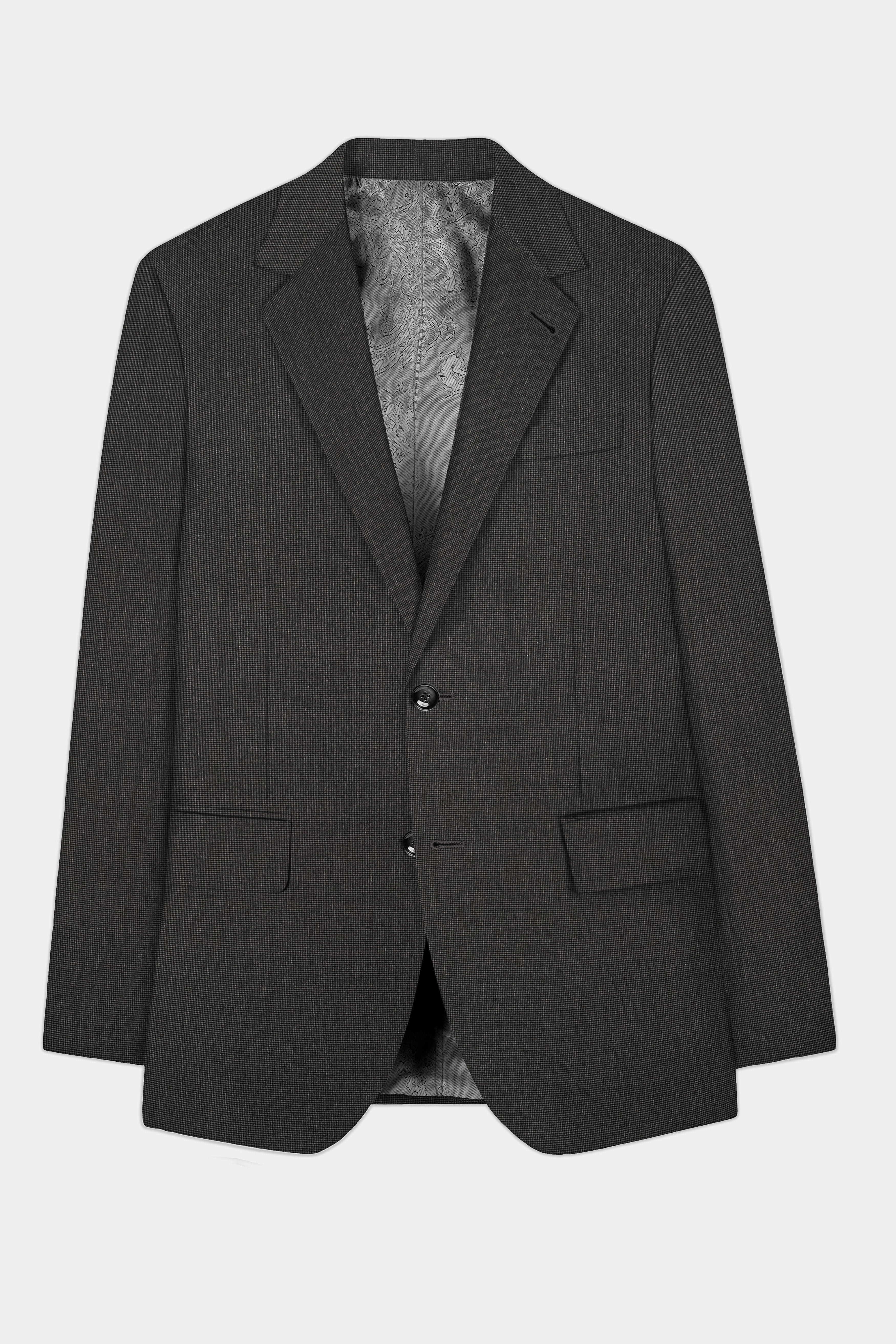 Granite Grid-Piano Gray houndstooth Textured Wool Rich Single Breasted Suit