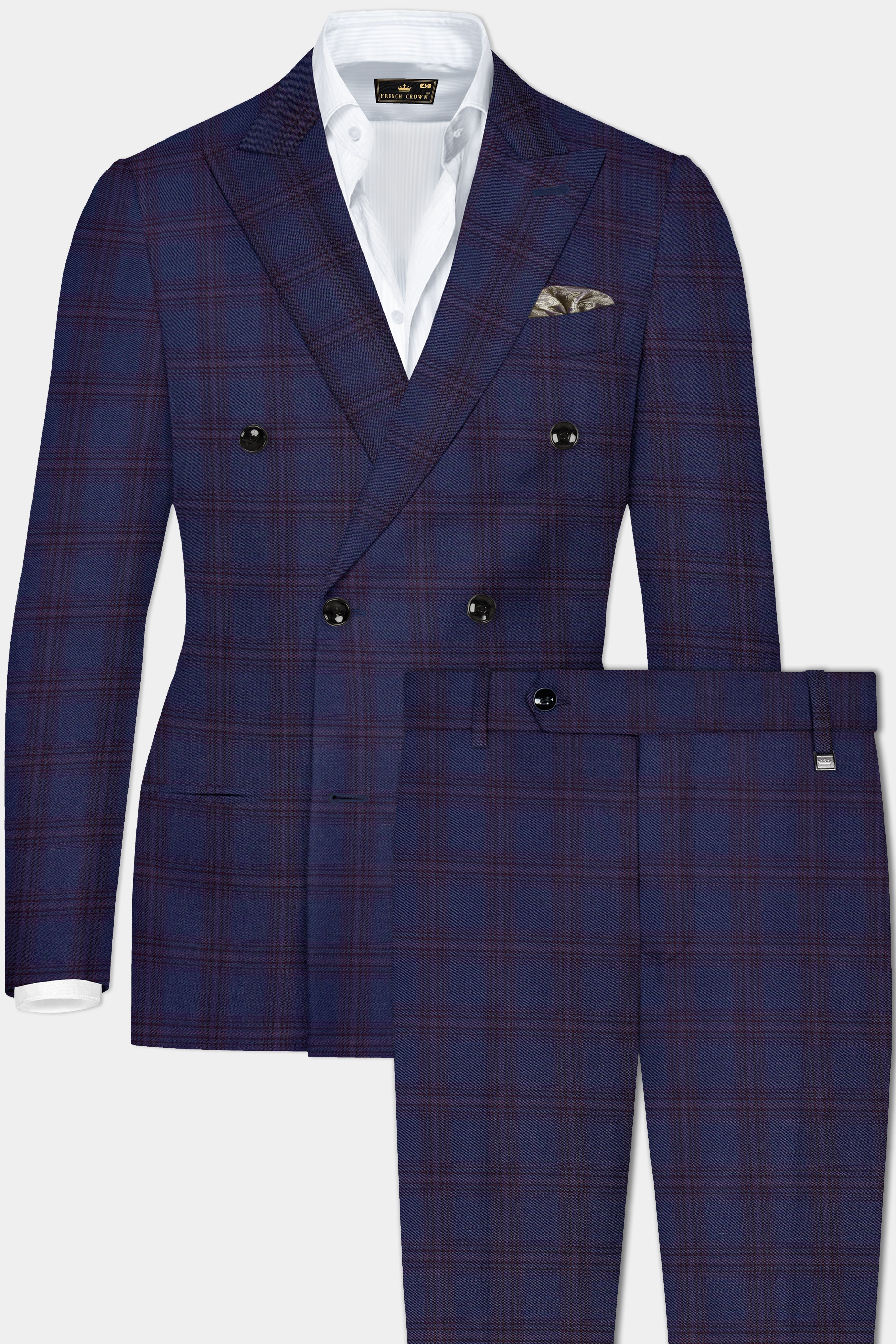 Ocean Crest-Martinique Blue Plaid Wool Rich Double Breasted Suit