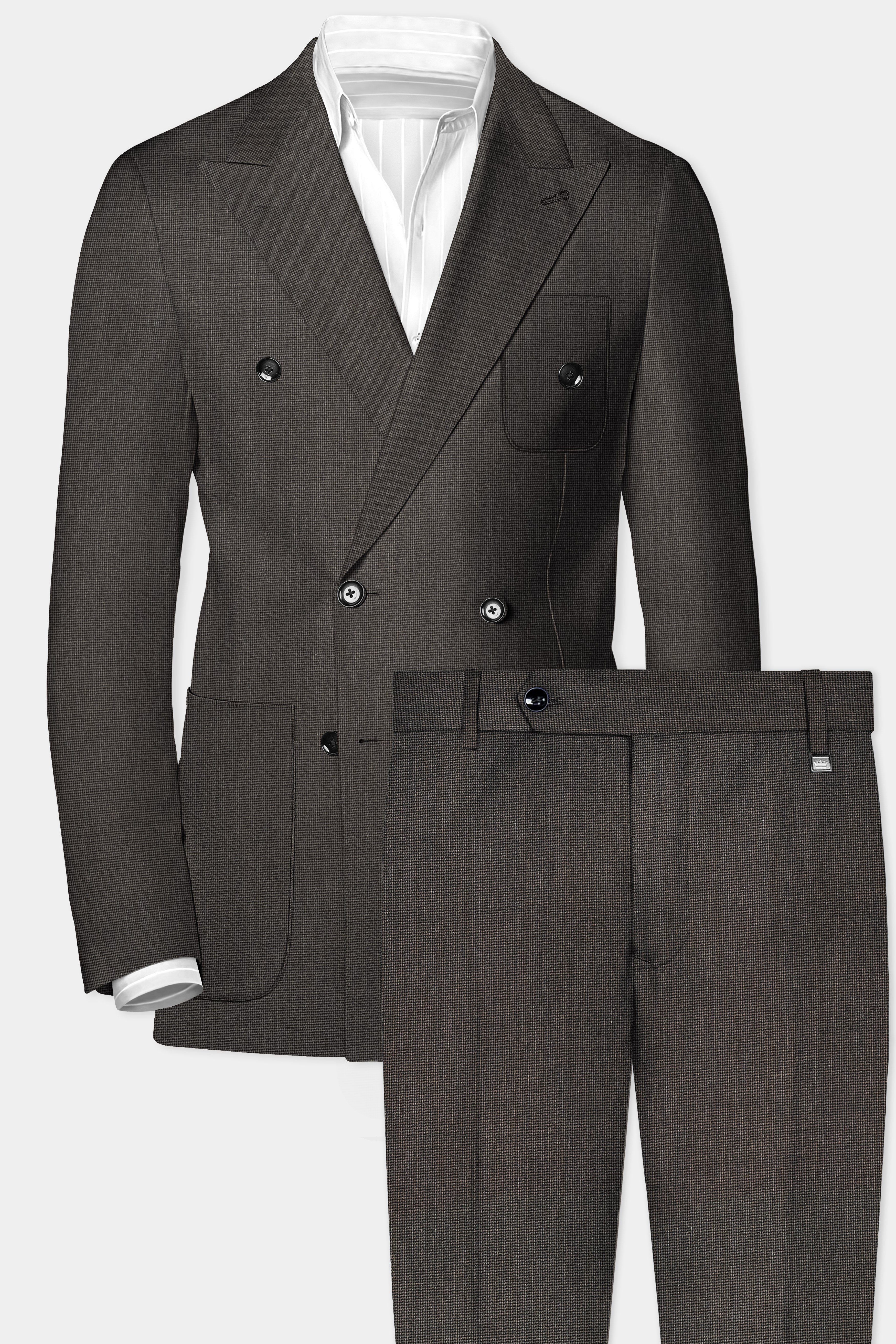 Granite Grid-Piano Gray houndstooth Textured Wool Rich Double Breasted Sports Suit