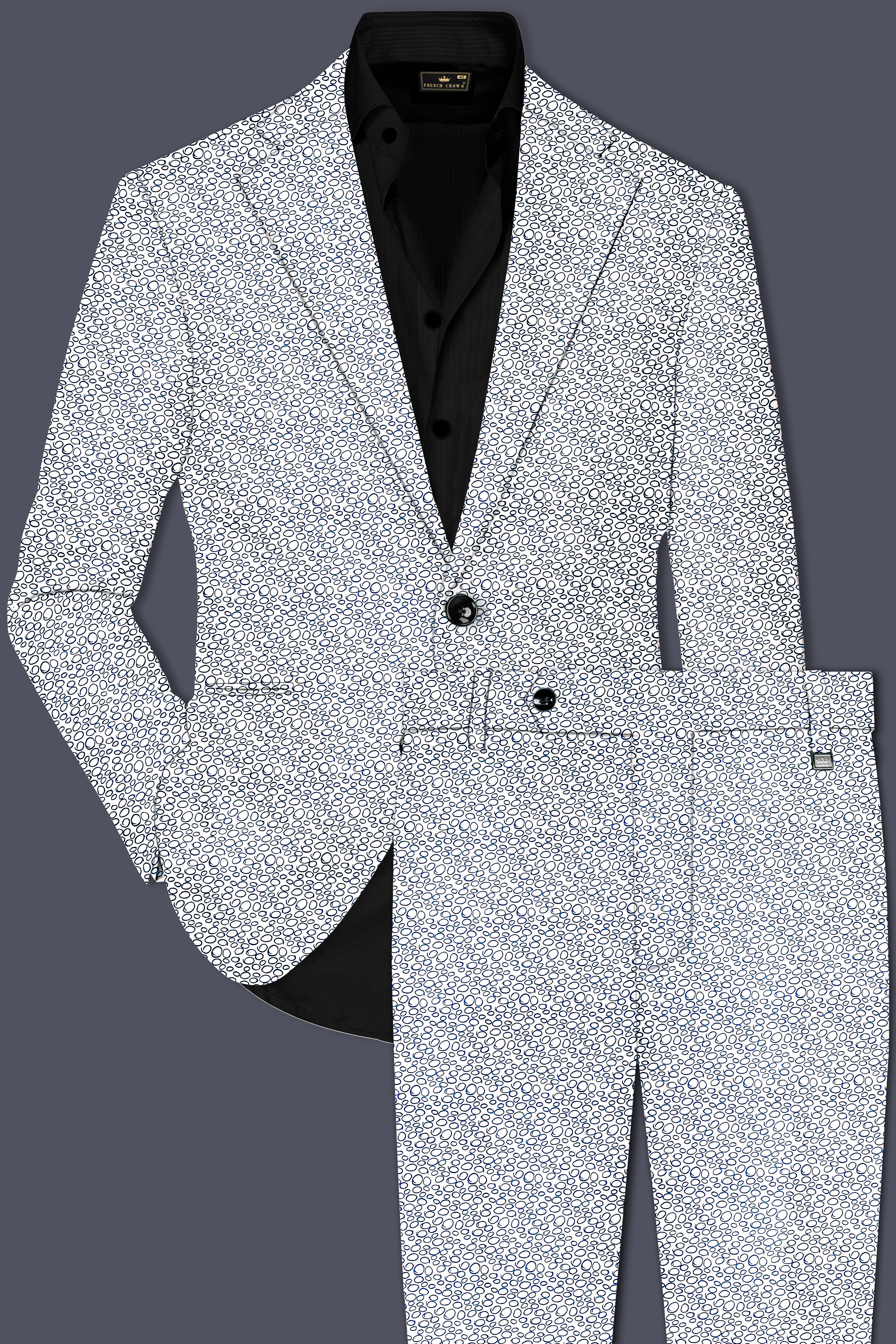 Azure Mist-Bright White And Stratos Blue Printed Cotton Single Breasted Suit