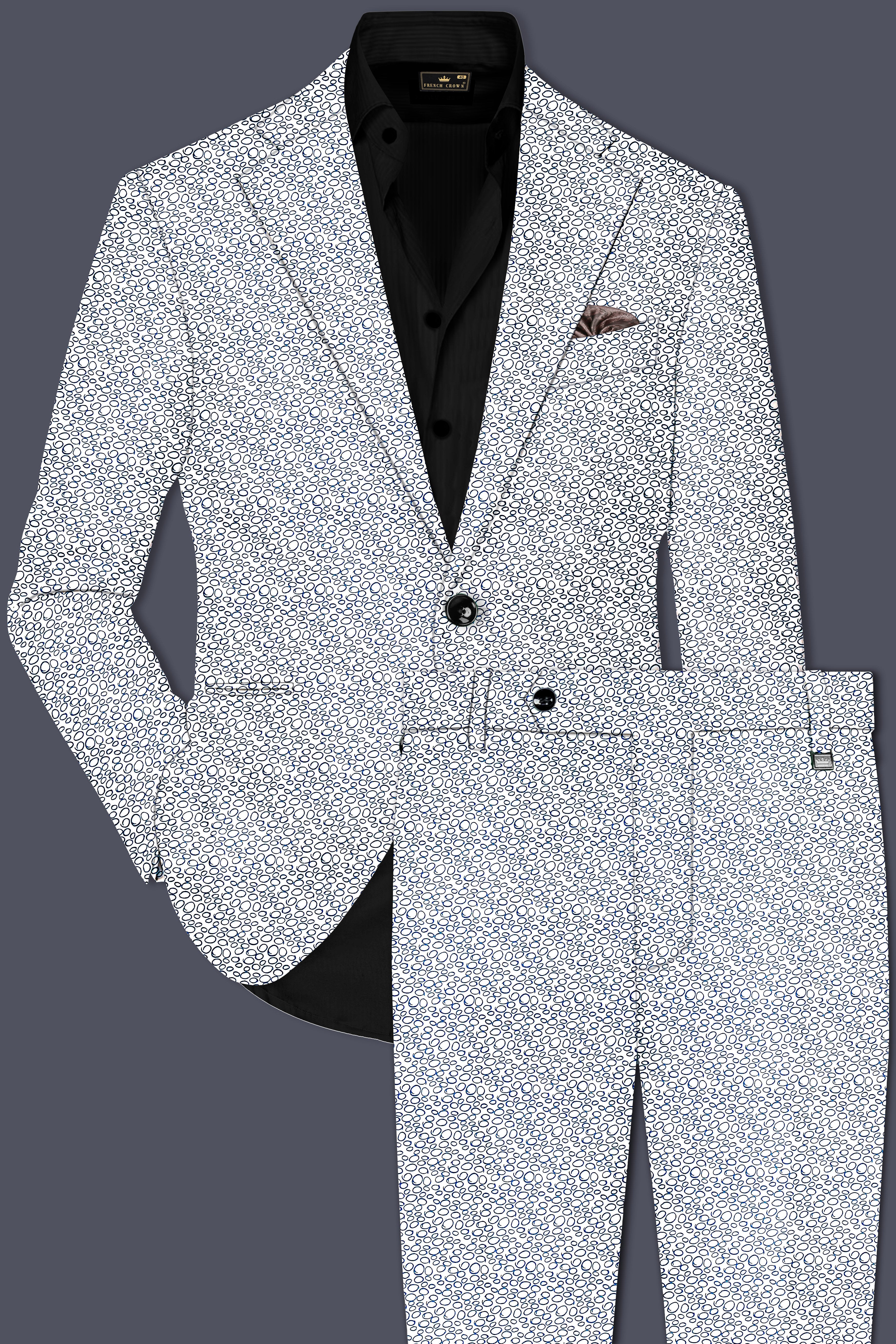 Azure Mist-Bright White And Stratos Blue Printed Cotton Single Breasted Suit