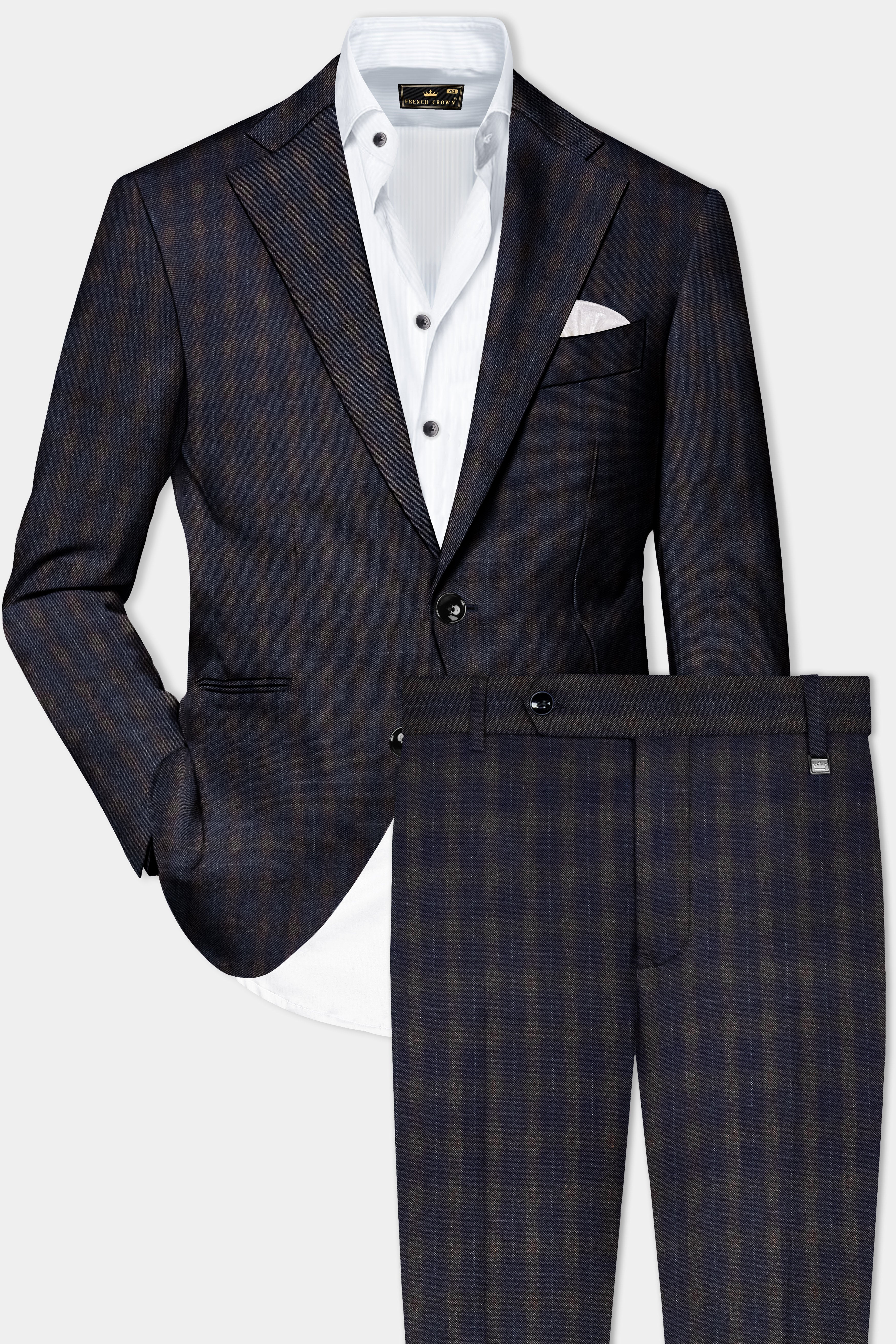 Racing-Mirage Blue And Brown Plaid Wool Rich Single Breasted Suit
