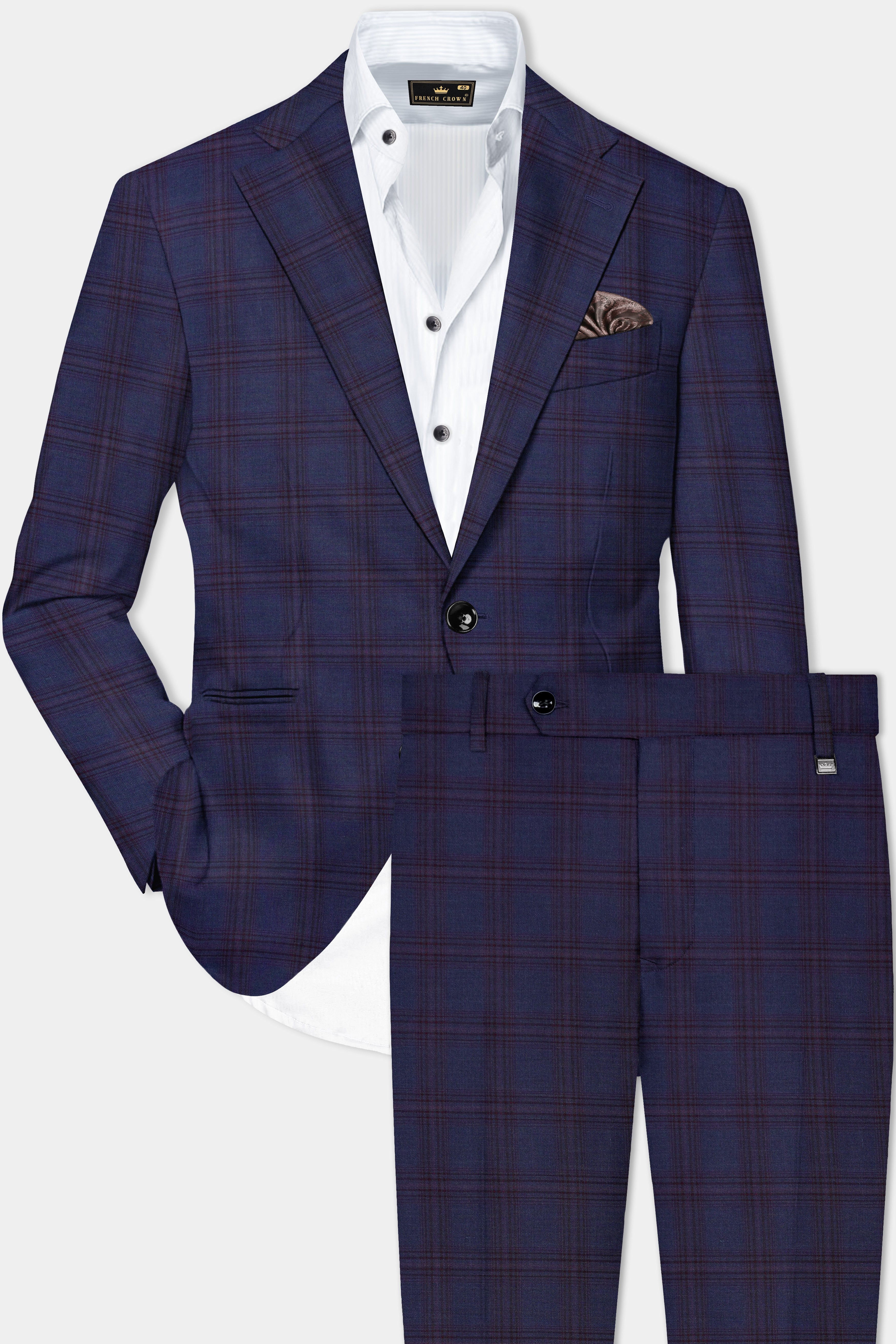 Ocean Crest-Martinique Blue Plaid Wool Rich Single Breasted Suit