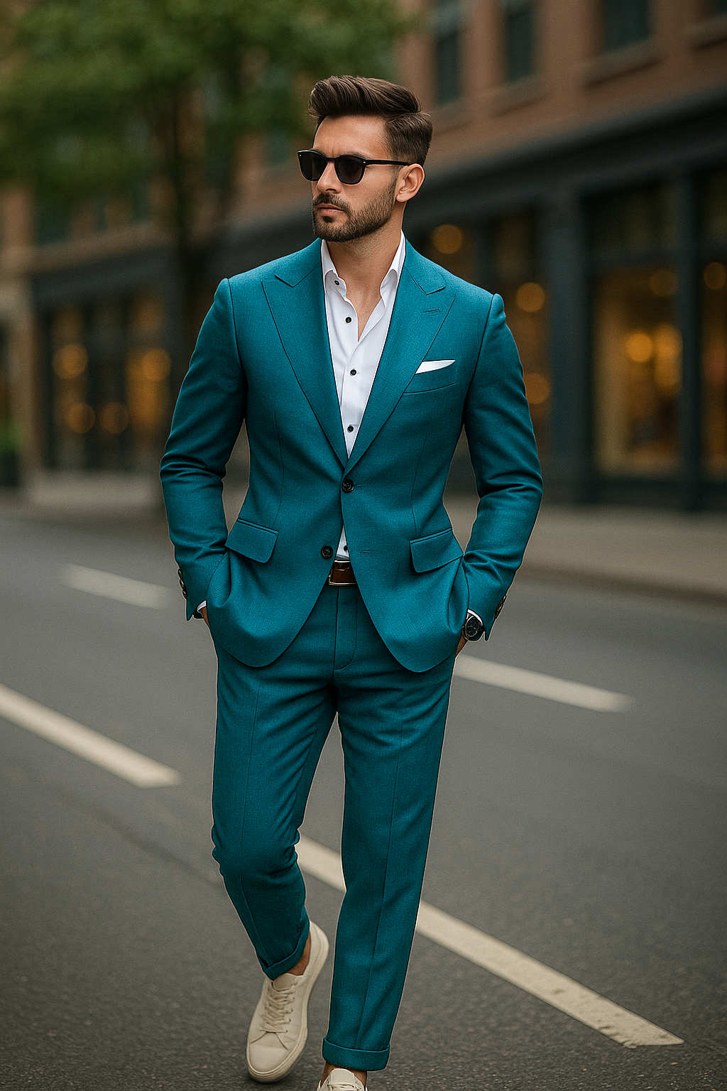 Sapphire-Peacock Blue Solid Wool Rich Single Breasted Stretchable traveler Suit