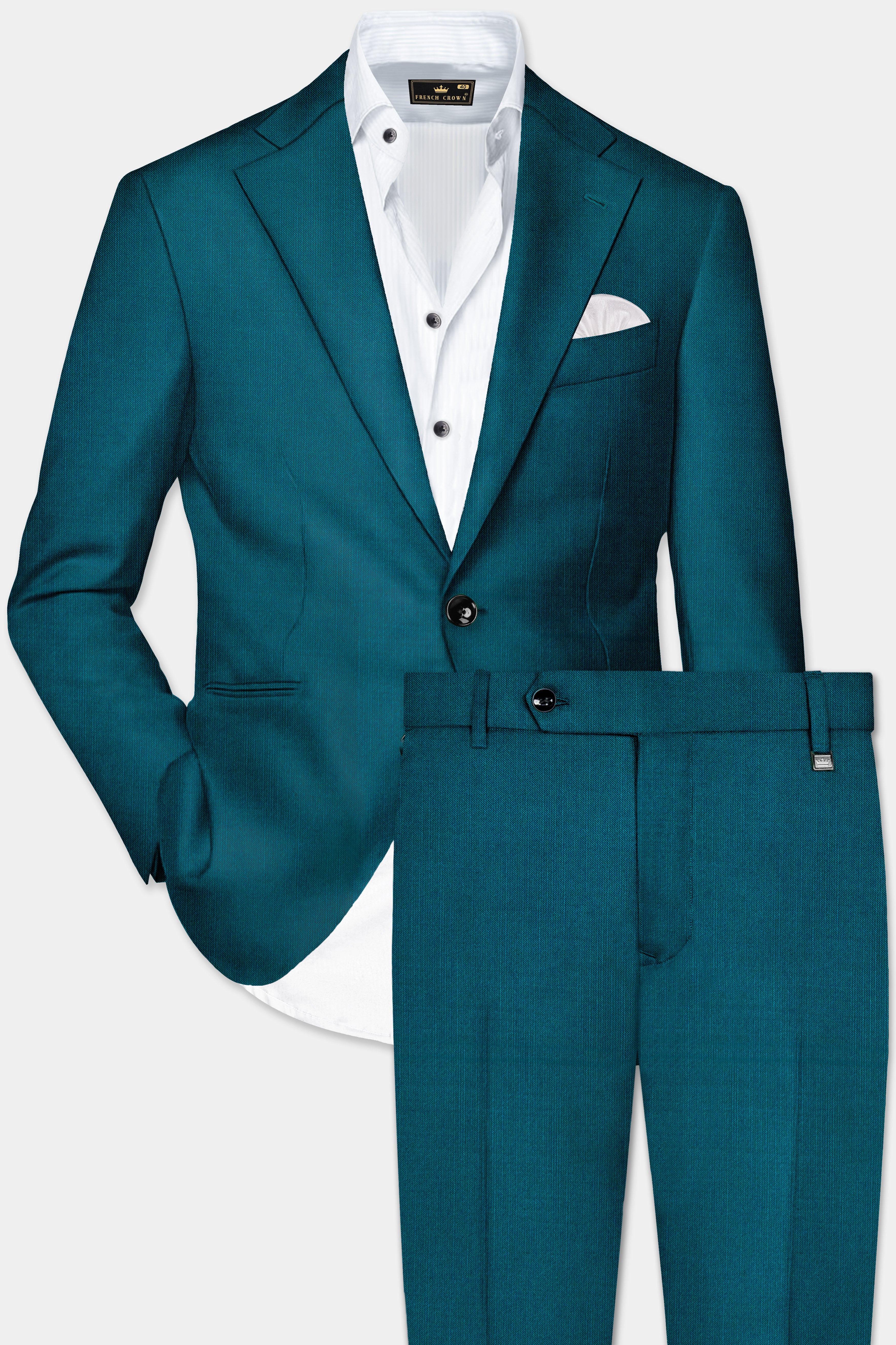 Sapphire-Peacock Blue Solid Wool Rich Single Breasted Stretchable traveler Suit