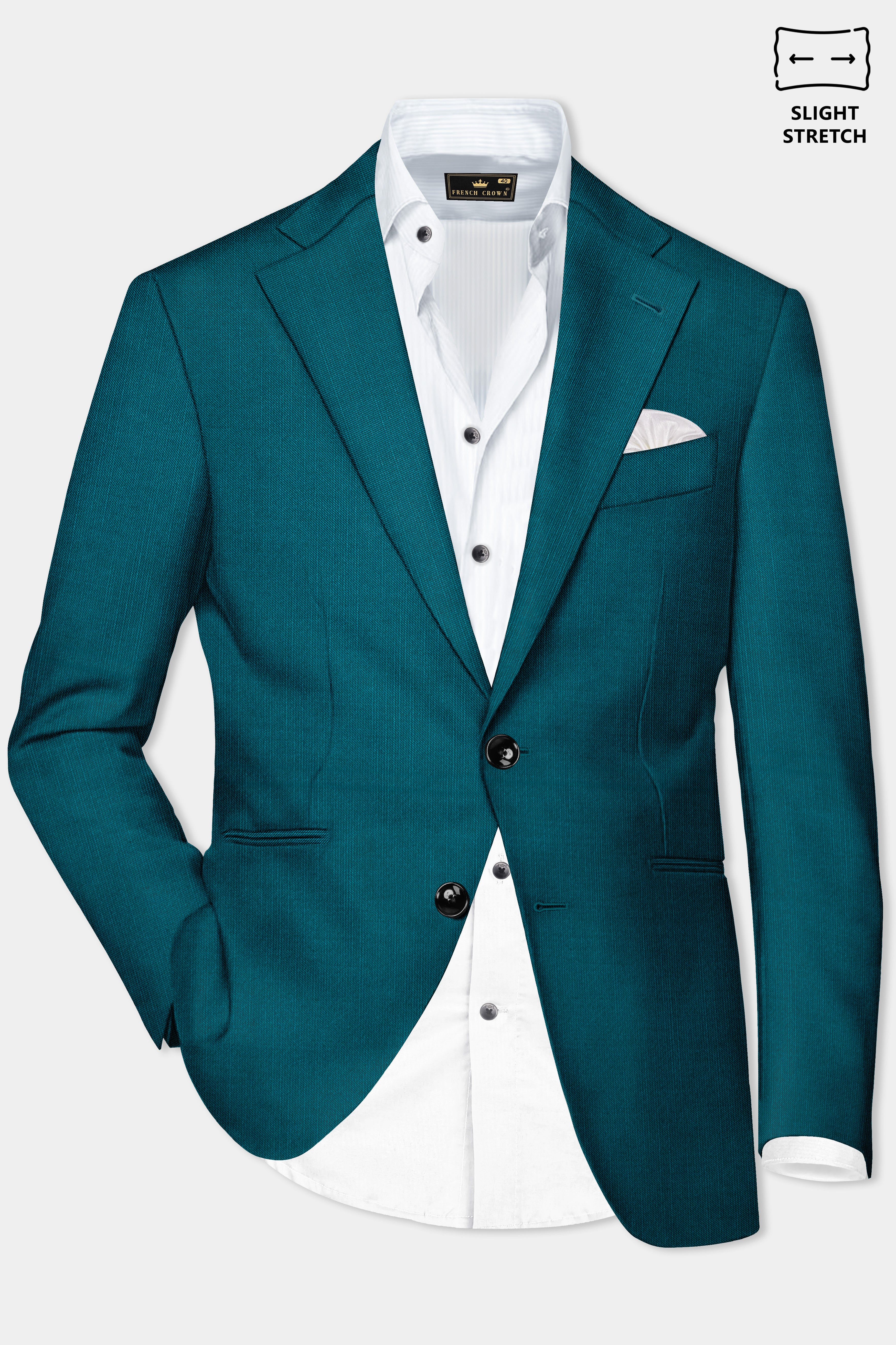 Sapphire-Peacock Blue Solid Wool Rich Single Breasted Slight Stretch Suit