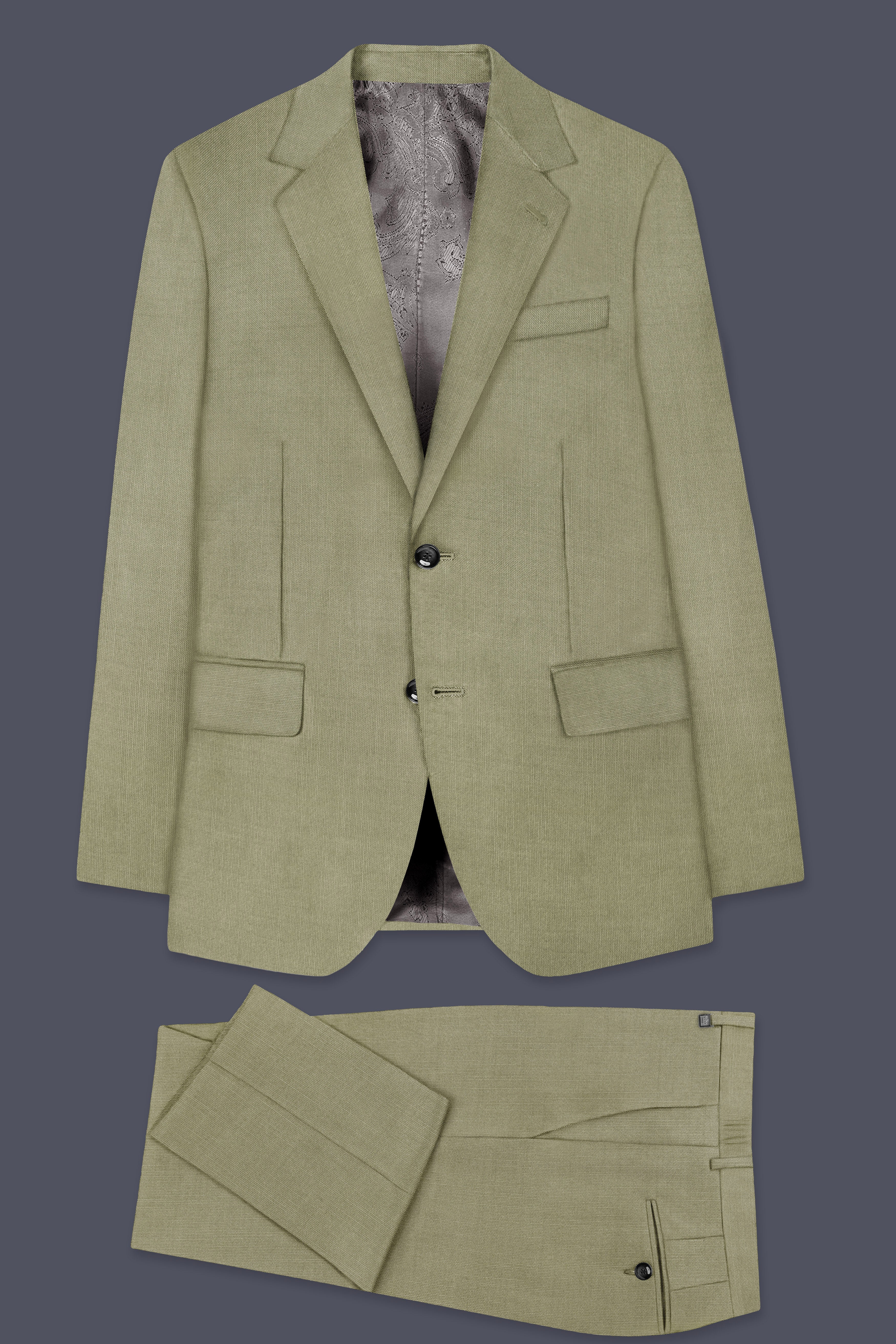 Citron-Lemon Grass Green Solid Wool Rich Single Breasted Slight Stretch Suit