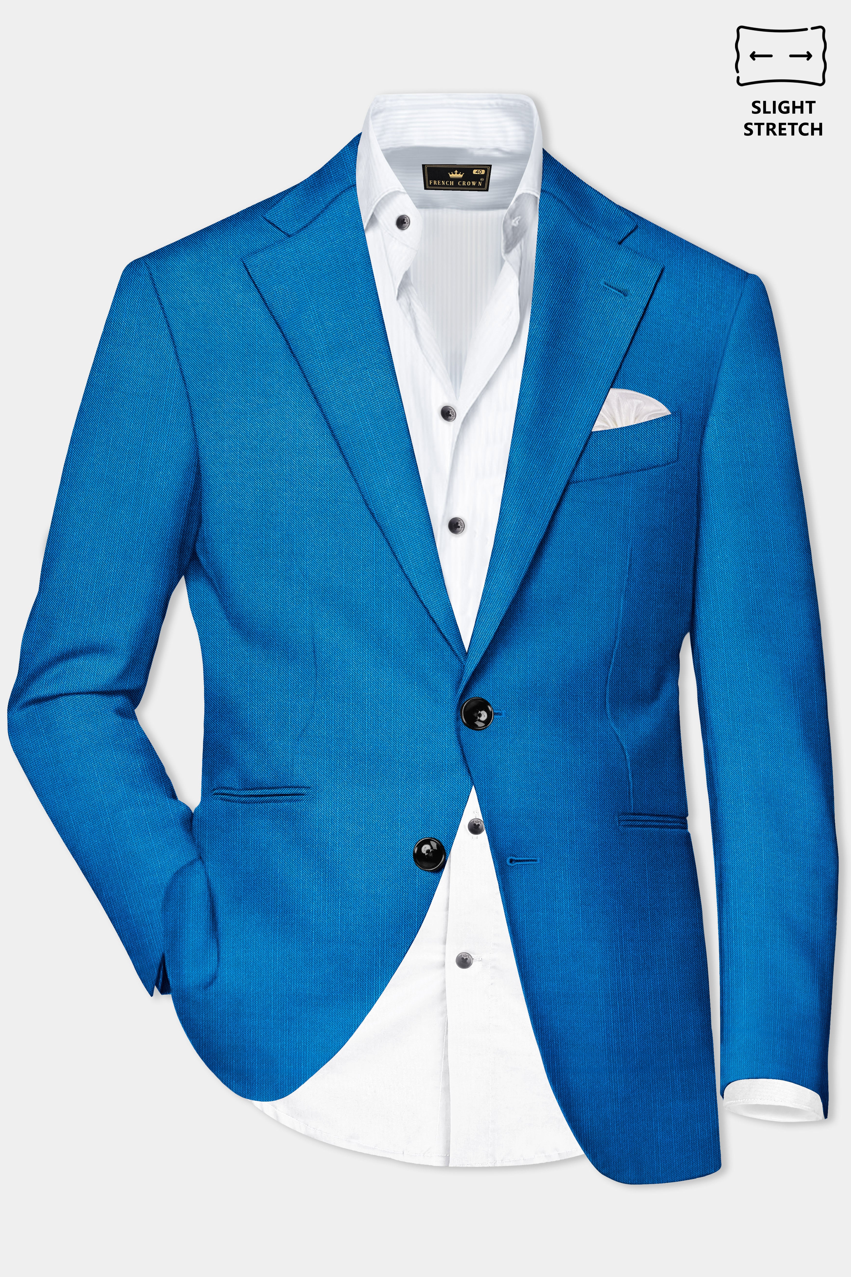 Azure-Venice Blue Solid Wool Rich Single Breasted Slight Stretch Suit
