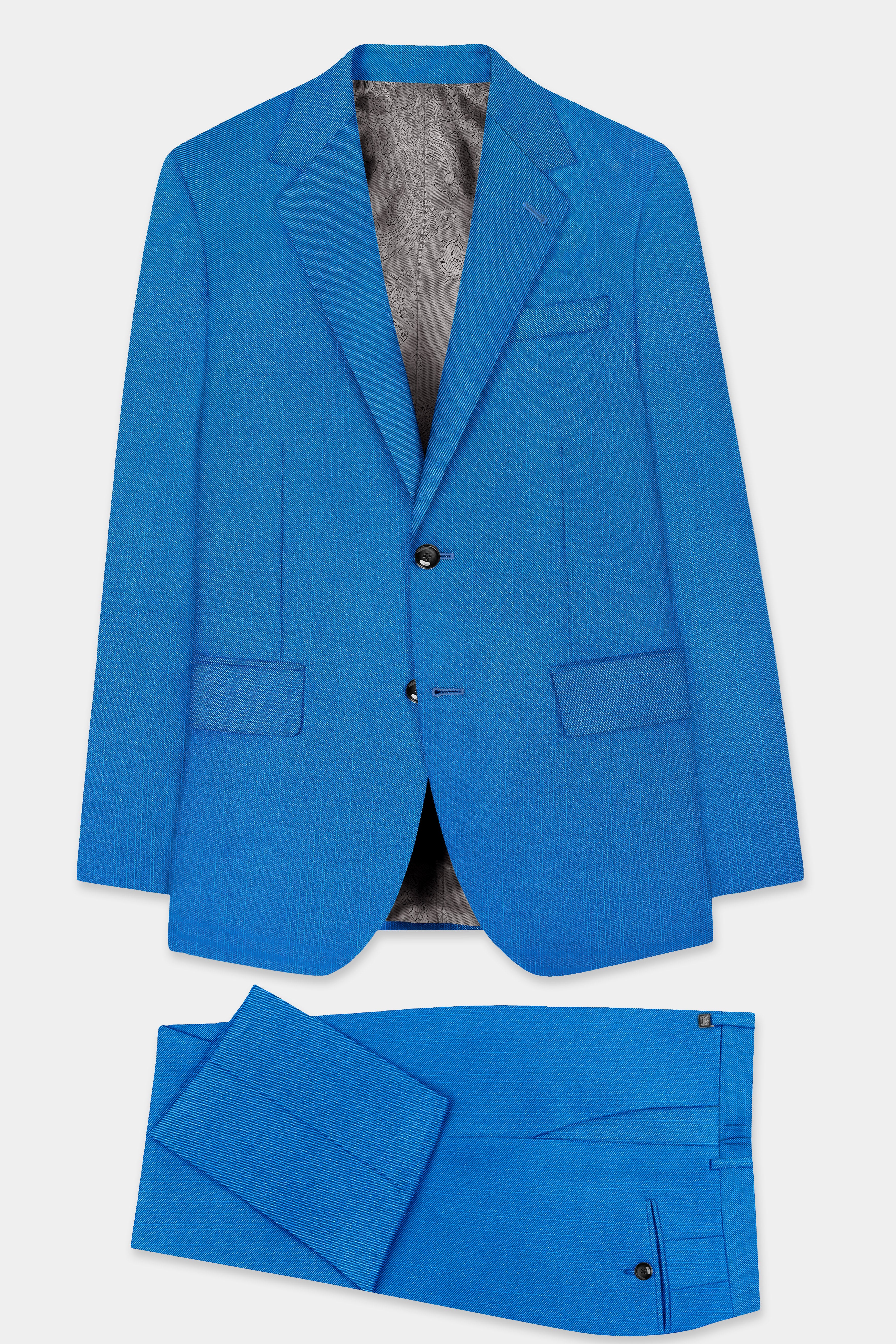 Azure-Venice Blue Solid Wool Rich Single Breasted Slight Stretch Suit
