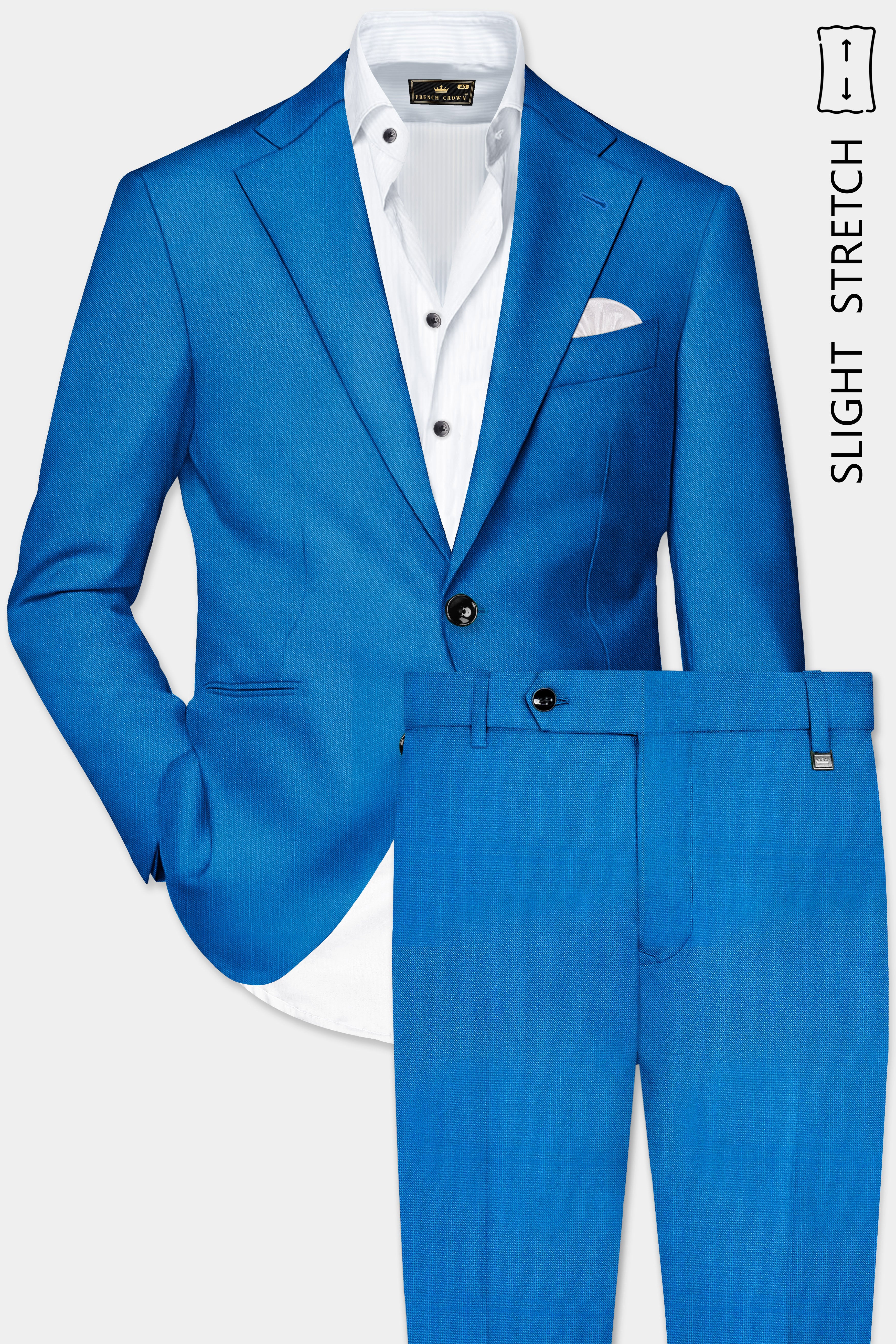 Azure-Venice Blue Solid Wool Rich Single Breasted Slight Stretch Suit