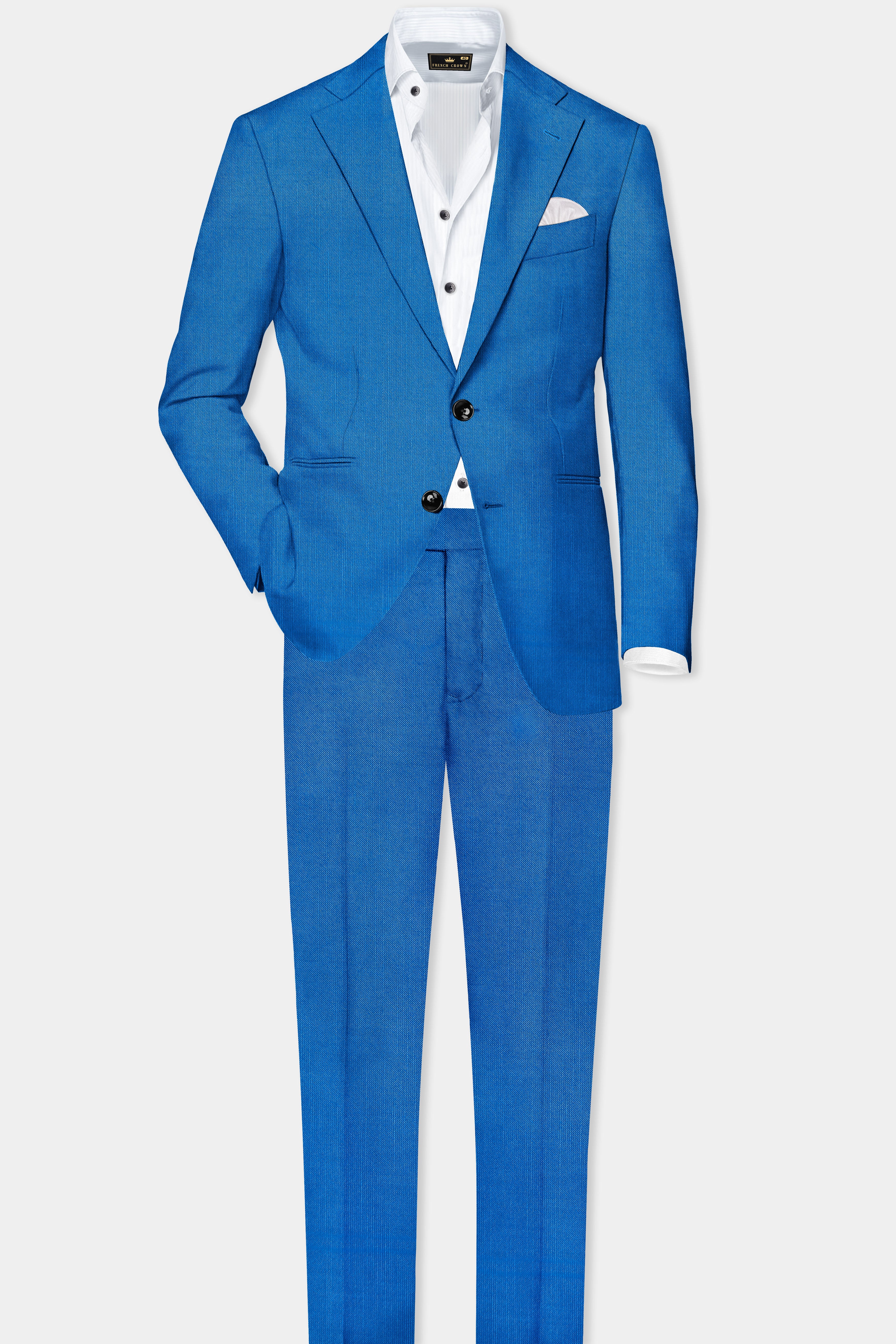 Azure-Venice Blue Solid Wool Rich Single Breasted Slight Stretch Suit
