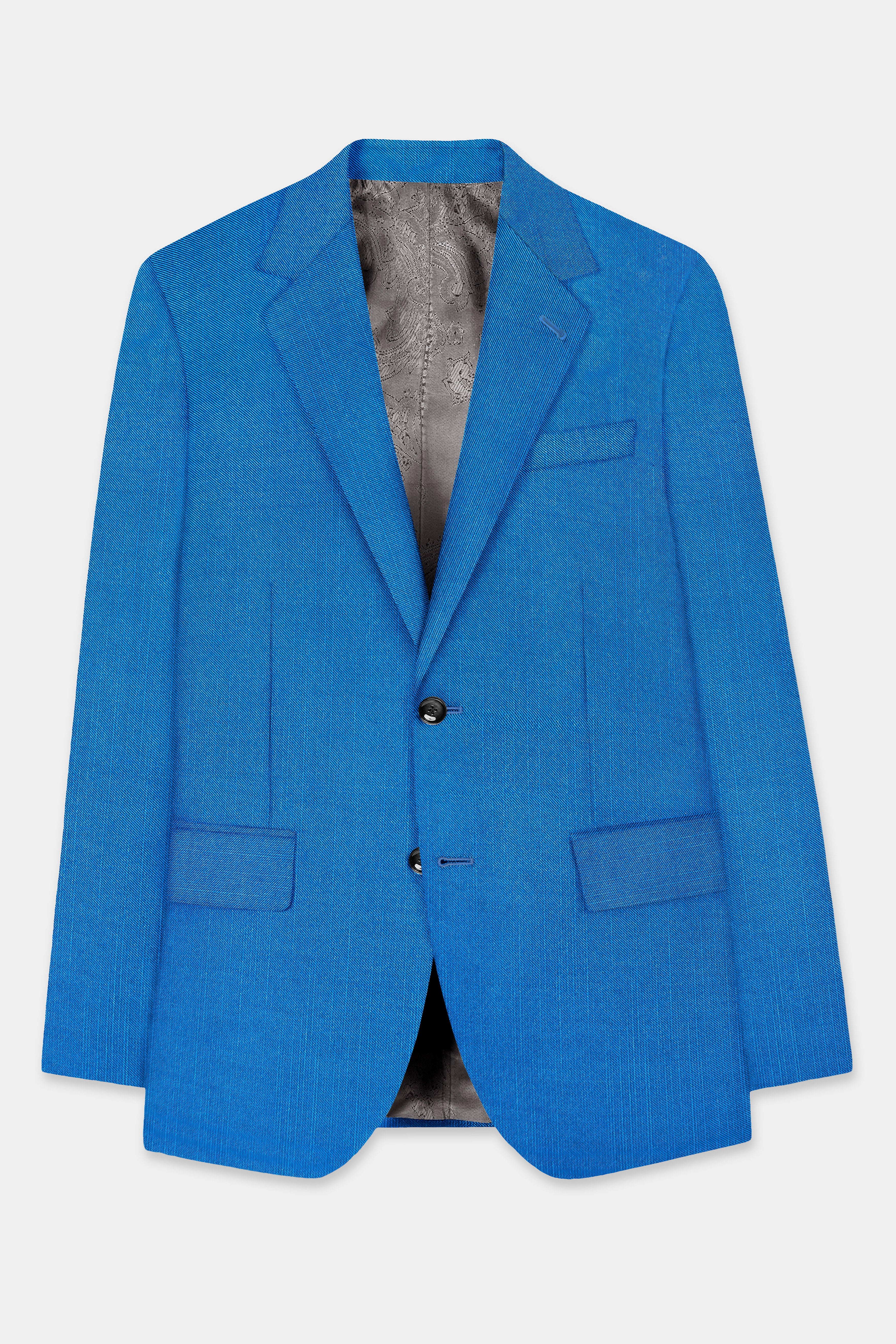Azure-Venice Blue Solid Wool Rich Single Breasted Slight Stretch Suit