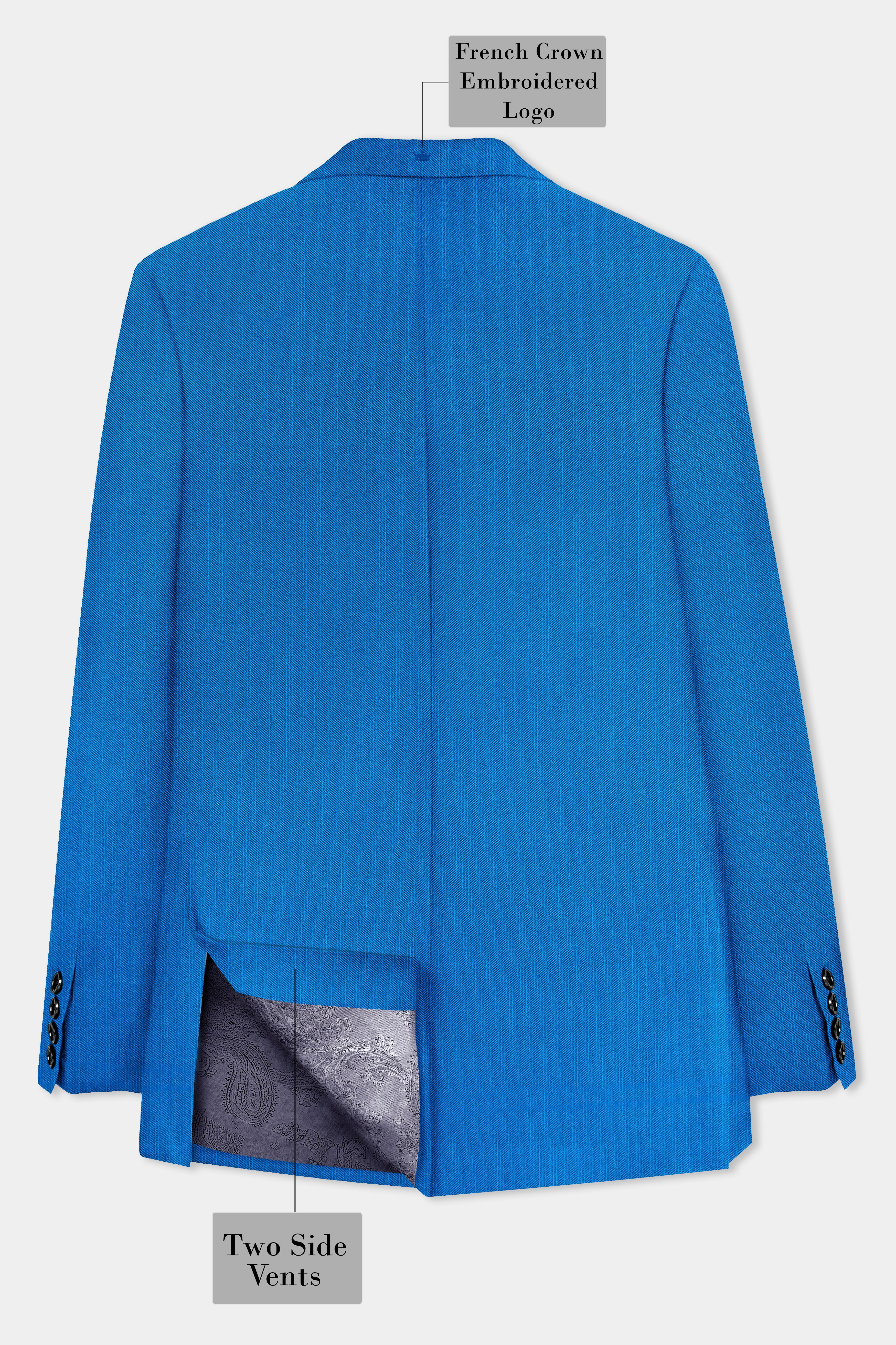 Azure-Venice Blue Solid Wool Rich Single Breasted Slight Stretch Suit