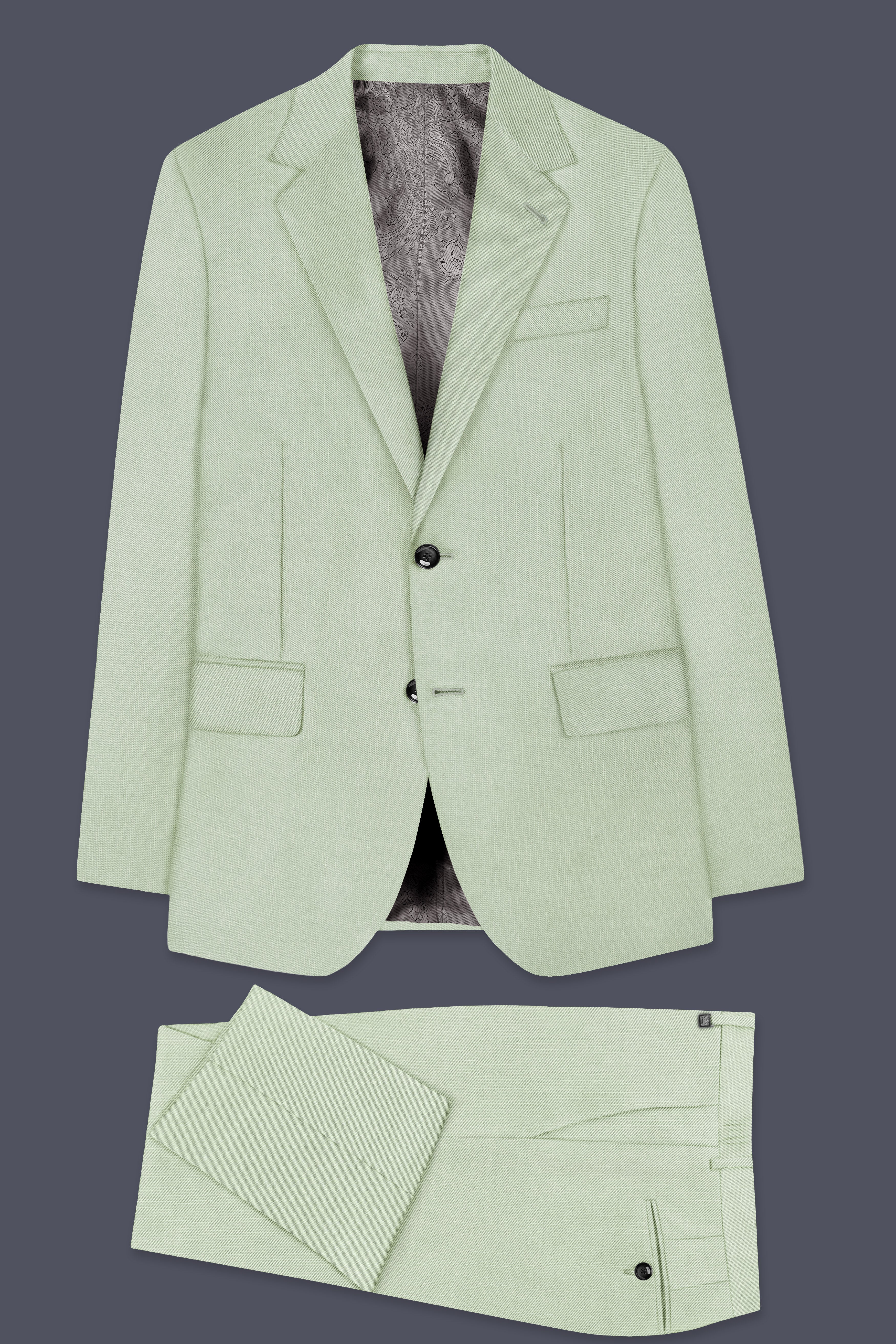 Lichen-Norway Green Solid Wool Rich Single Breasted Stretchable Traveler Suit