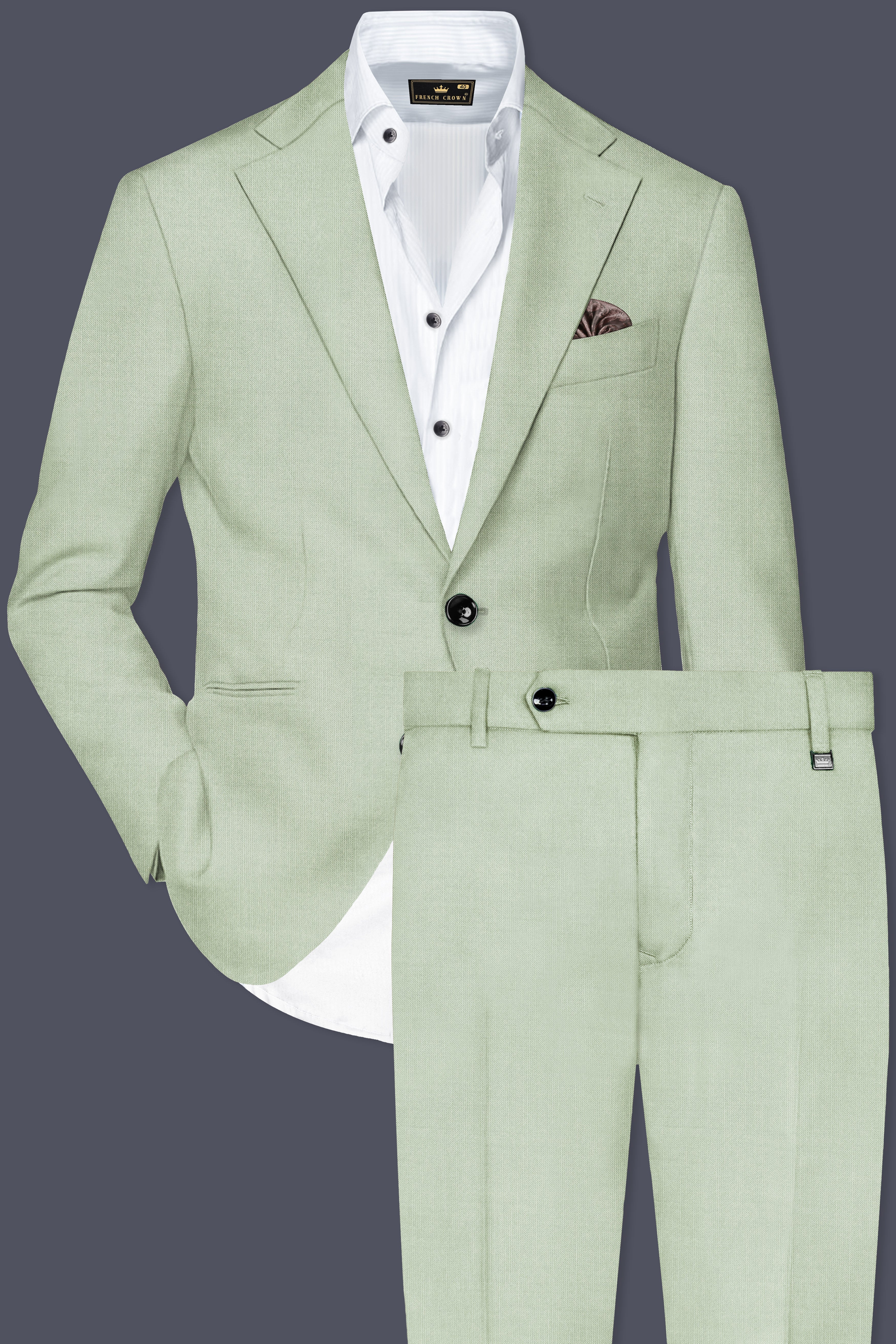 Lichen-Norway Green Solid Wool Rich Single Breasted Stretchable Traveler Suit