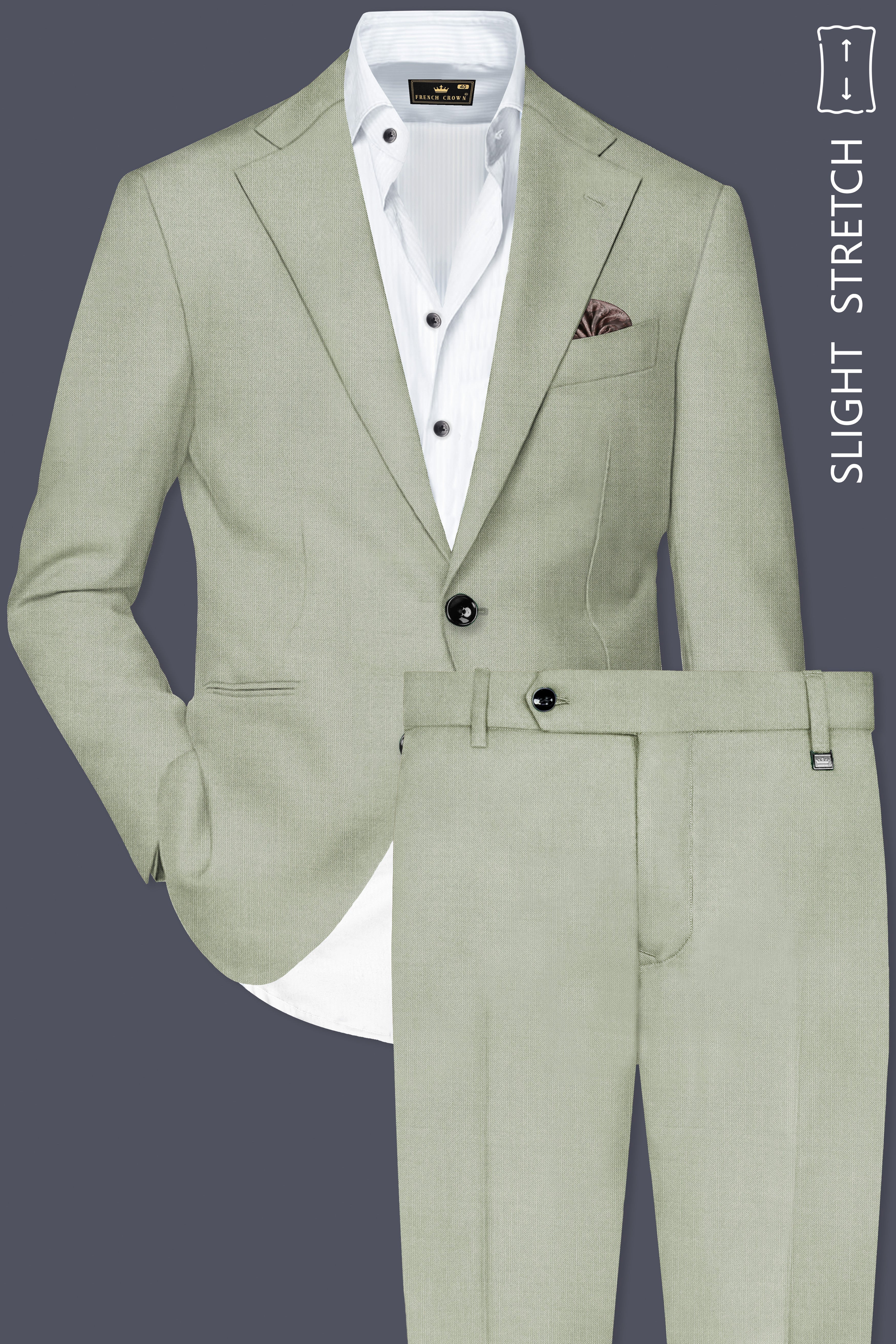 Lichen-Norway Green Solid Wool Rich Single Breasted Slight Stretch Suit
