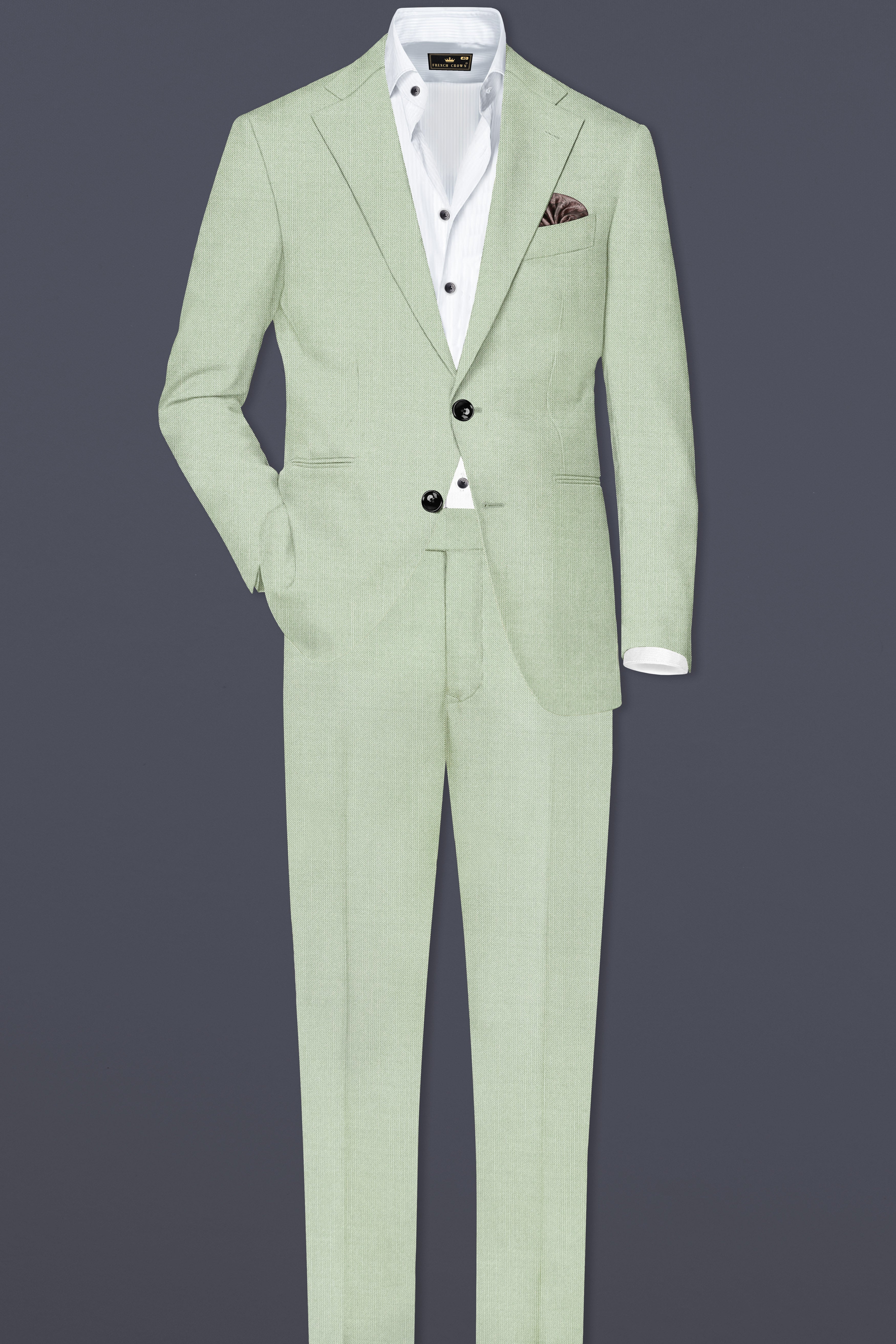Lichen-Norway Green Solid Wool Rich Single Breasted Slight Stretch Suit